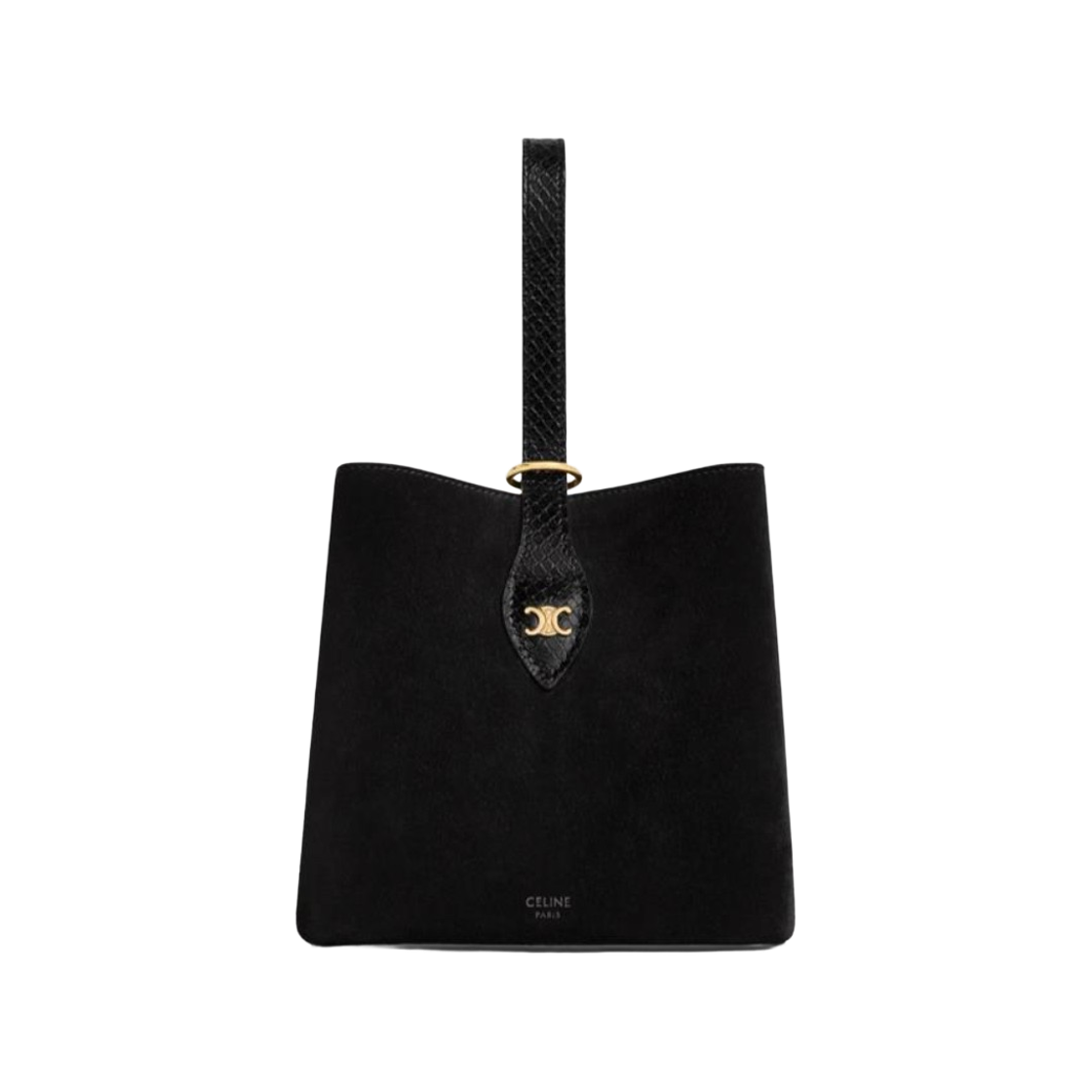 122543GUH-38NO Celine Small Amber in Suede and Python Effect Tote Bag Black