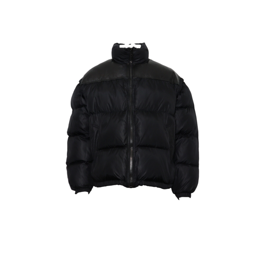 IT4C67KKVVSV Celine Black Leather Patch Logo Neck Men's Padded Jacket