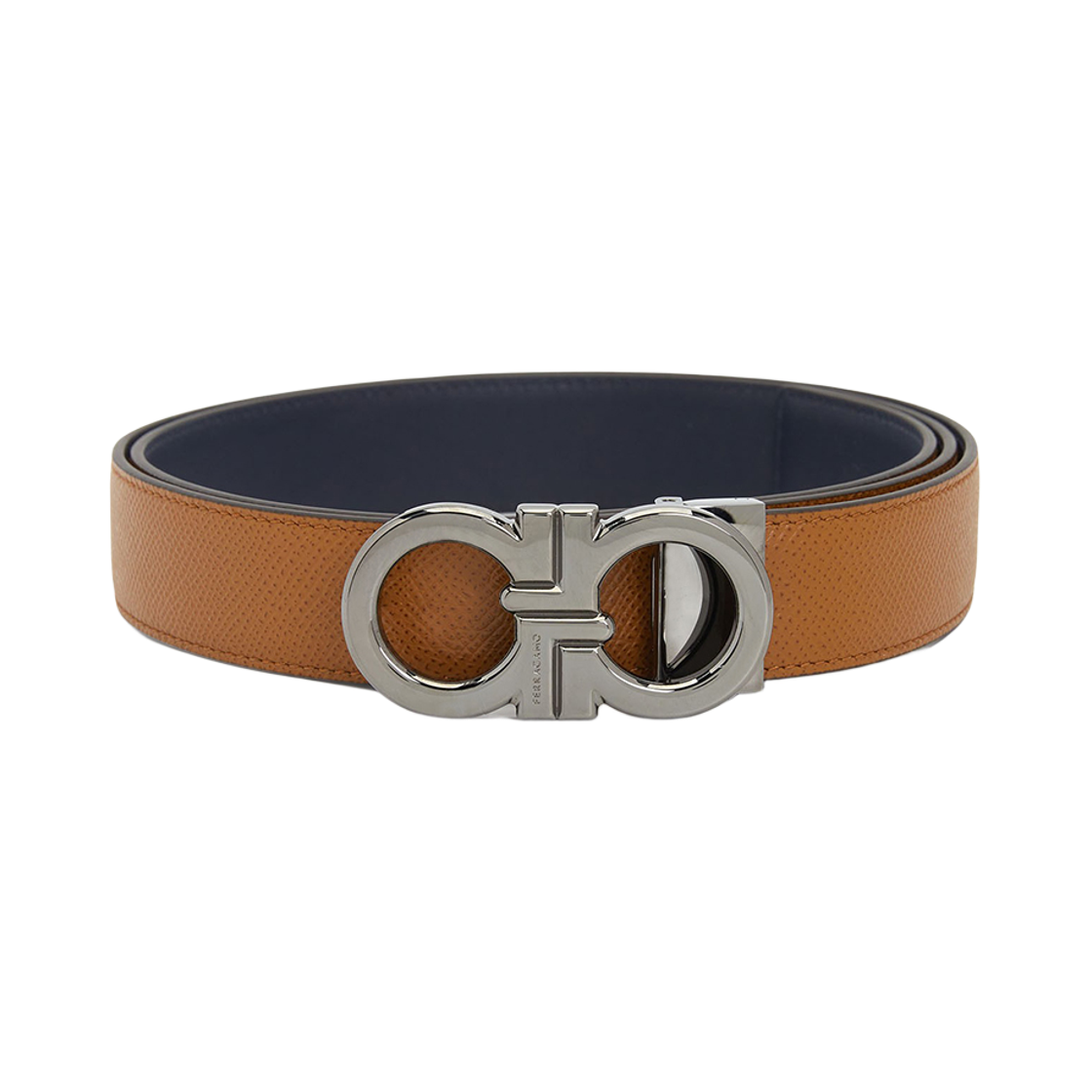 페라가모 리버시블 어드저스터블 간치니 벨트 내츄럴 다크 네이비 블루(Ferragamo Reversible and Adjustable Gancini Belt Natural Dark Navy Blue) - 1