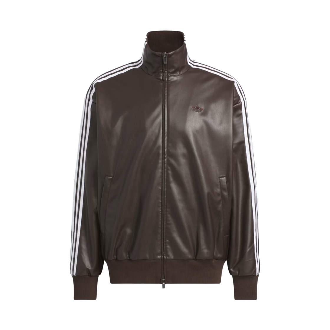 아디다스 오리지널스 플레더 삼선 트랙탑 오로라 커피 - KR 사이즈(Adidas Originals Pleather 3-Stripes Track Top Aurora Coffee - KR Sizing)