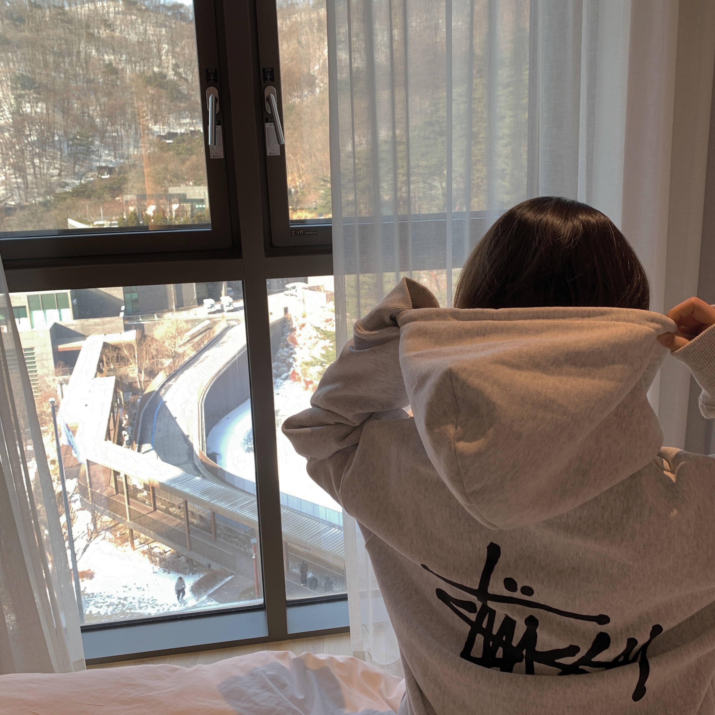 Stussy Basic Stussy Hoodie Ash Heather 착용 스타일 - 2