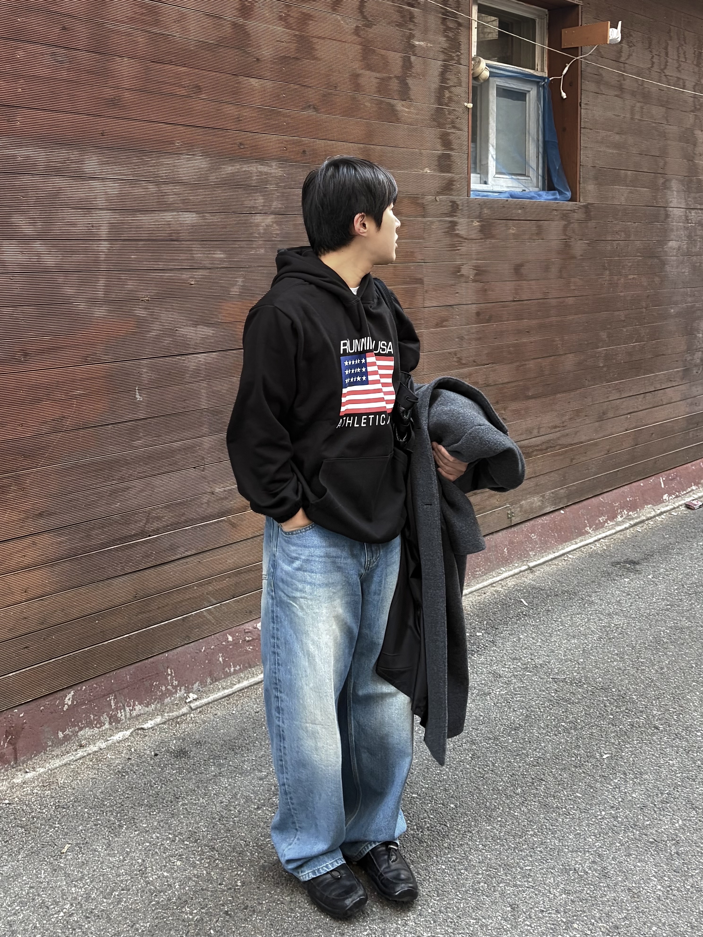 noun Wide Denim Pants Mid Blue 착용 스타일 - 1