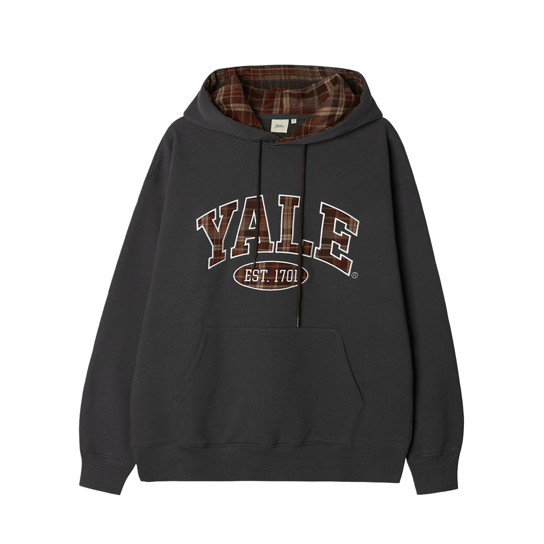 예일 체크 투톤아치 후드 차콜(Yale Check Two-Tone Arch Hoodie Charcoal)