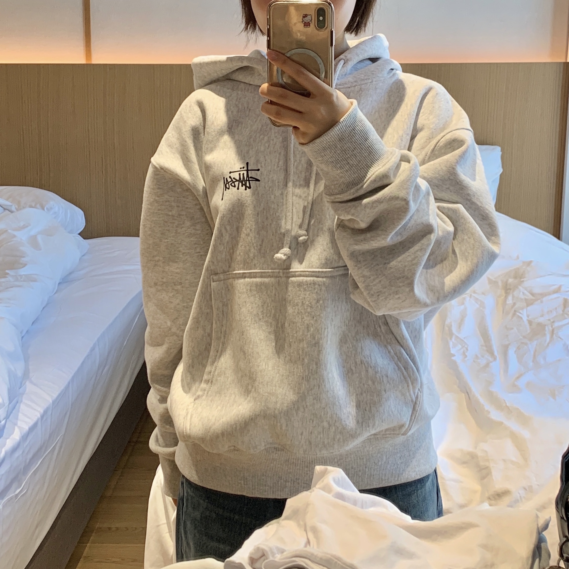 Stussy Basic Stussy Hoodie Ash Heather 착용 스타일 - 3
