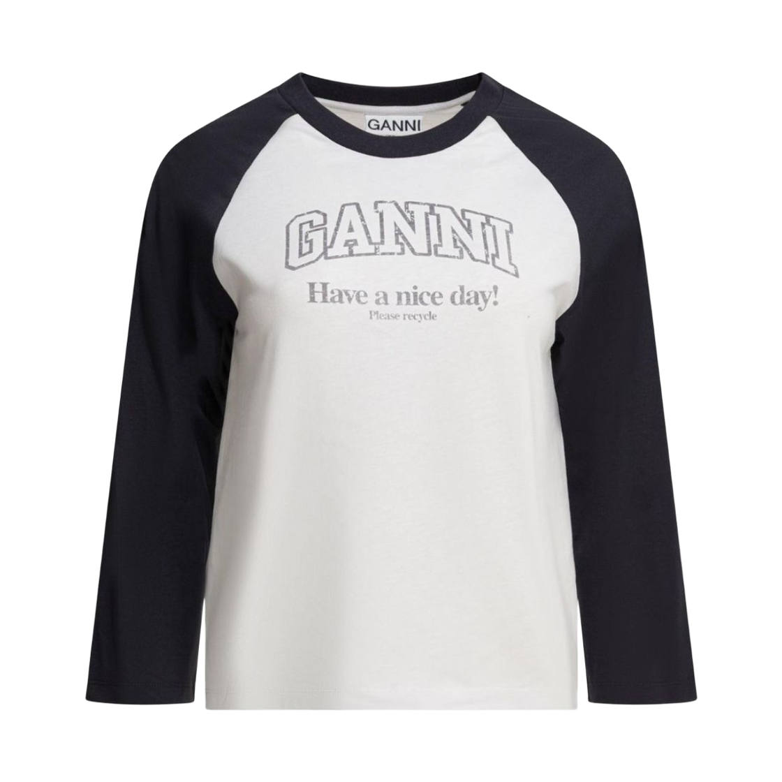 (W) 가니 베이스볼 롱슬리브 티셔츠 브라이트 화이트((W) Ganni Baseball Long Sleeve T-Shirt Bright White) - 1