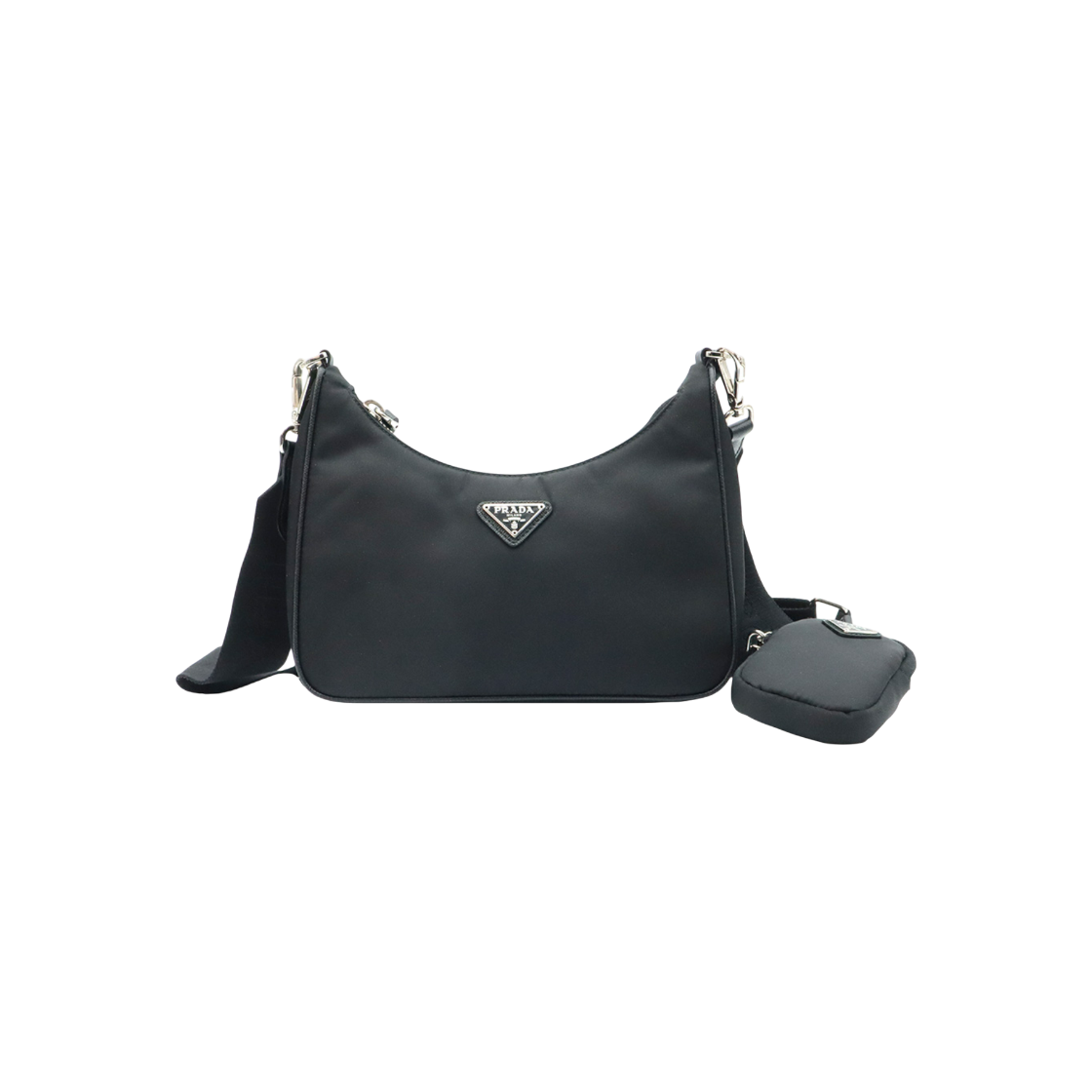 프라다 1BH204 블랙 리에디션 사피아노 가죽 트리밍 은장 리나일론 호보백(Prada 1BH204 Black Re-Edition Saffiano Leather Trim Silver Nylon Hobo 2-Way Bag)