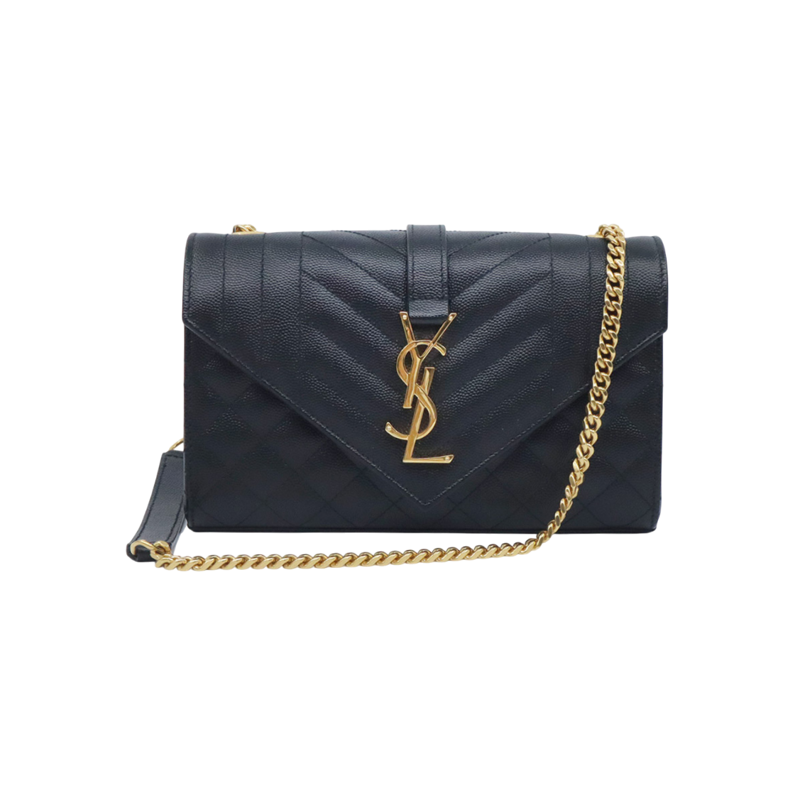 IT43V3AIELVB Saint Laurent Black Mixed Matelasse Grand De Poudre Embossed Gold Chain Envelope Small Shoulder Bag