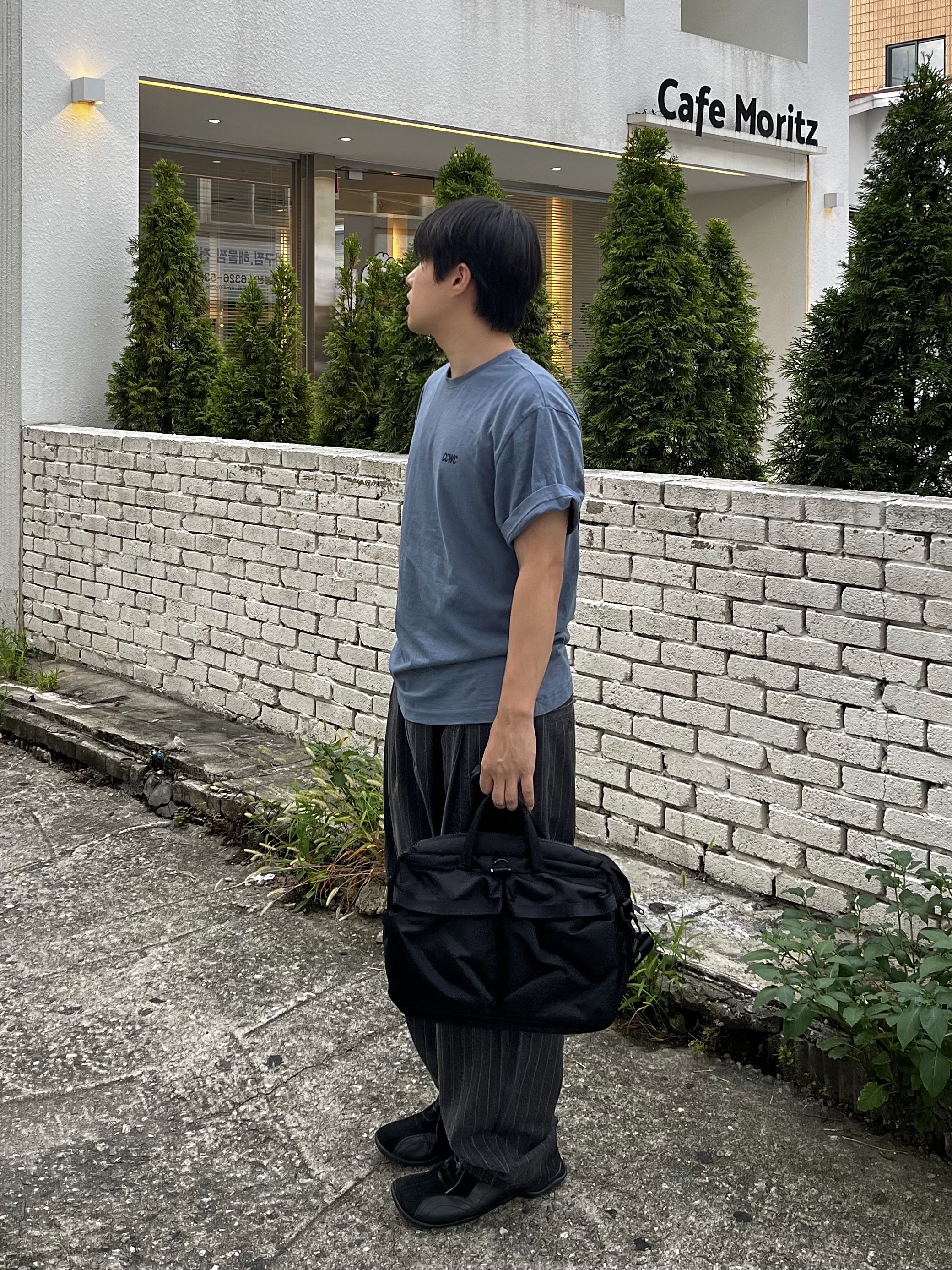 noun Wide Tapered Pants Stripe Charcoal, Pemont Square Black 착용 스타일 - 1