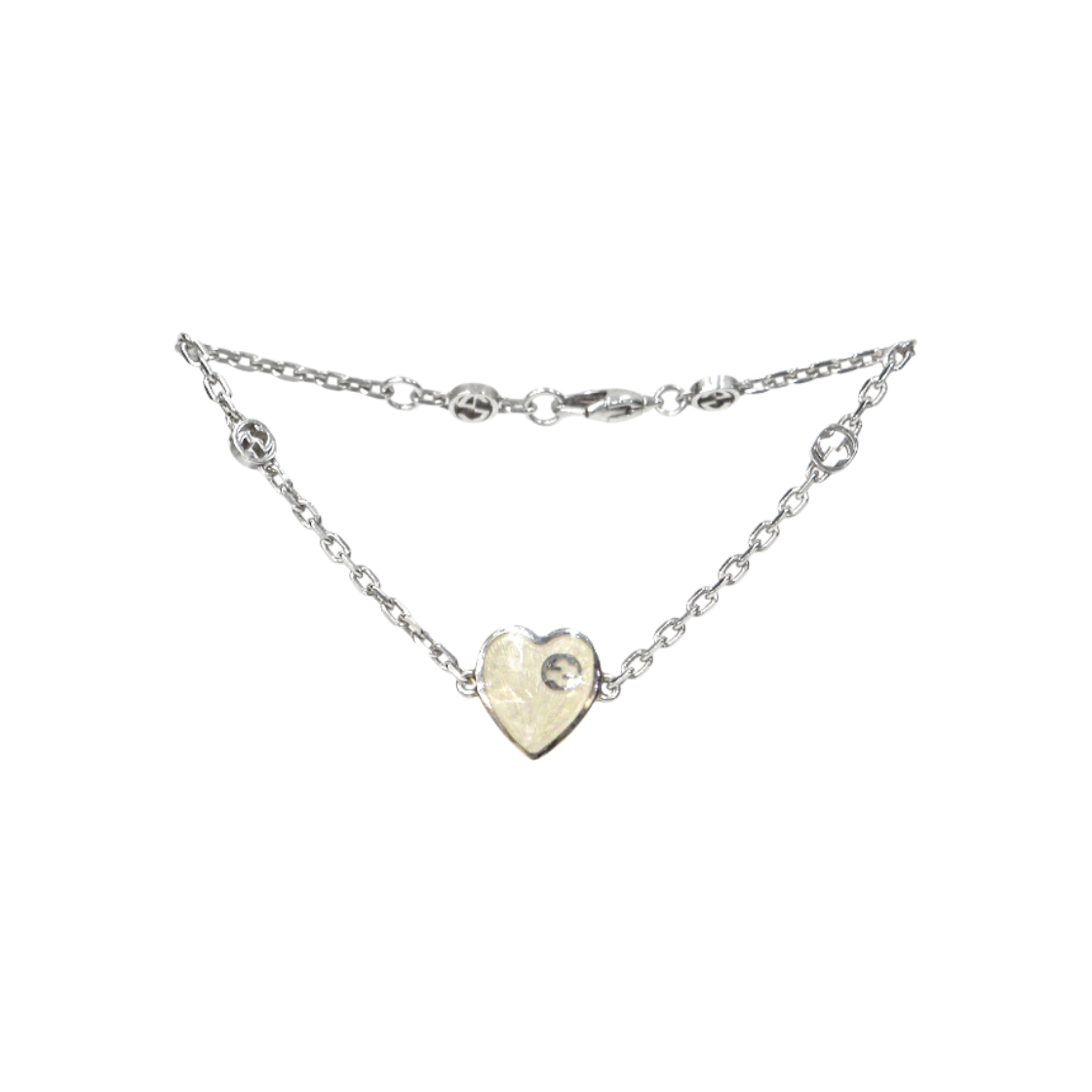 구찌 아이보리 하트 인터로킹 G 실버 팔찌 A-B46504(Gucci Ivory Heart Interlocking G Silver Bracelet A-B46504)