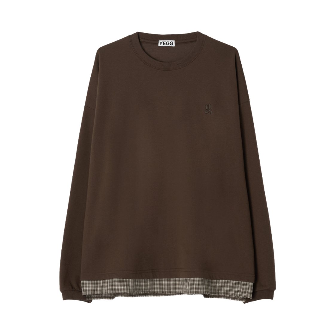 예그 체크 레이어드 맨투맨 브라운(Yegg Check Layered MTM Brown)