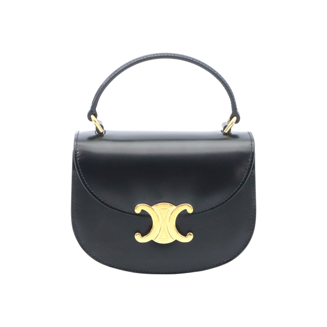 ITWJ6PTWHF23 Celine Versace Mini Top Handle Bag in Black Shiny Calfskin with Gold-Tone Trionf Clea Detail - 2-Way