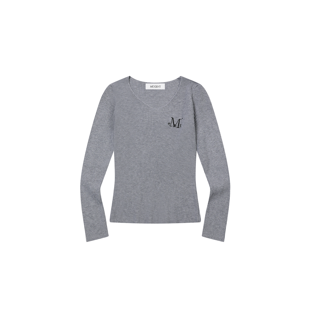 P0000BHM MUCENT Madol V-Neck Crop Rib Knit (3Color) Gray