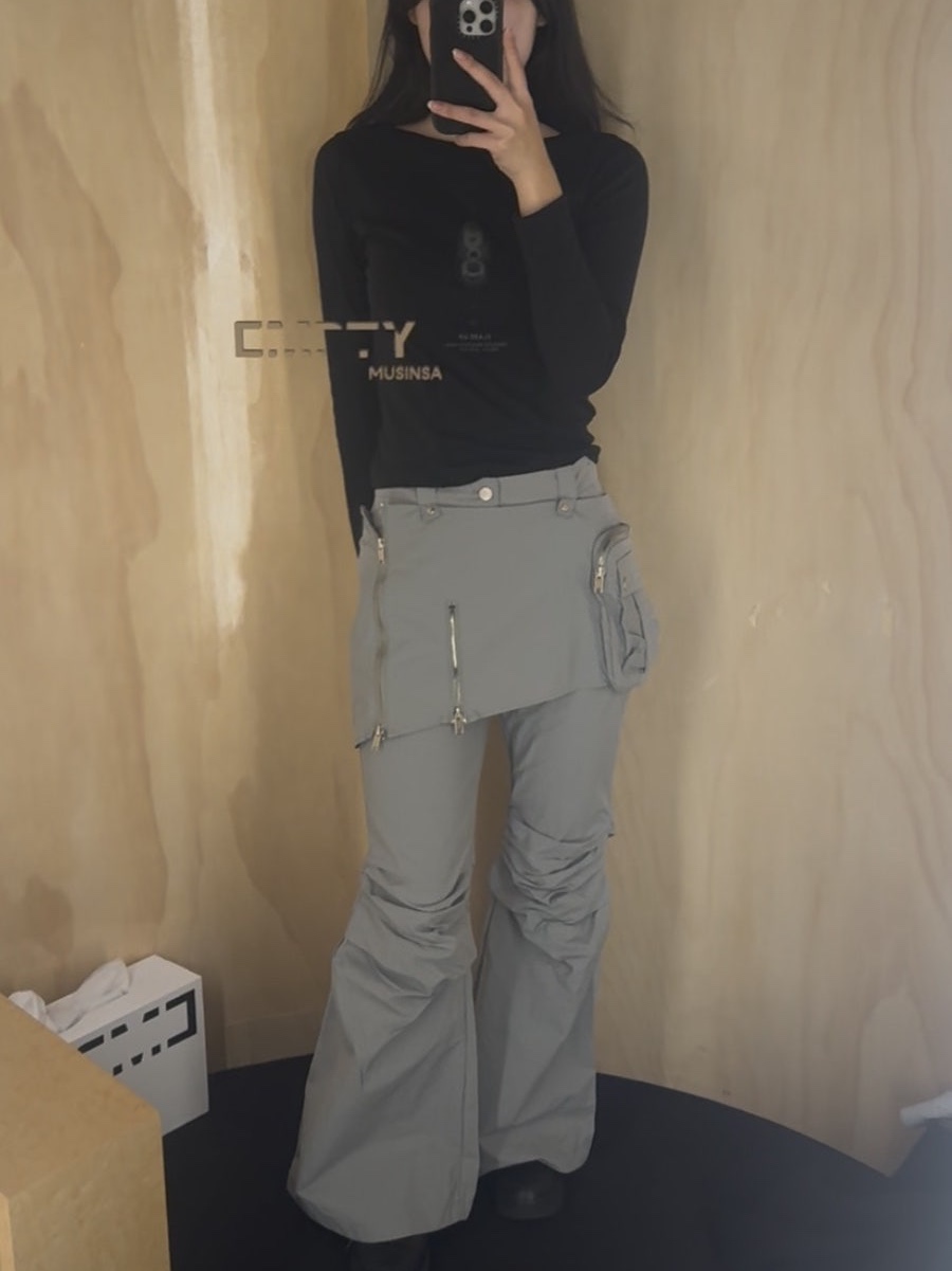 Nache Boots Cut Skirt Pants Unisex Black - 25FW 착용 스타일 - 1