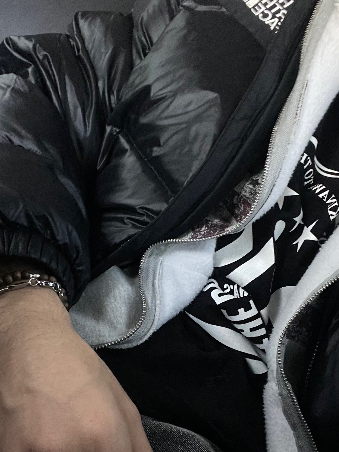 The North Face On Ball Jacket Black, [KREAM 단독] BLR Double Trident Washing Wide Denim Pants Black 착용 스타일