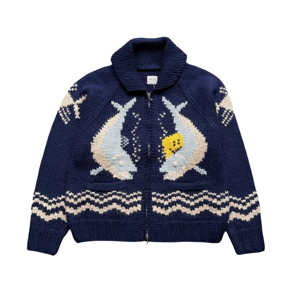캐피탈 핸드 니티드 패키쉬 트라우트 집 가디건 네이비(Kapital Hand-Knitted Peckish Trout Zip Cardigan Navy) - 1