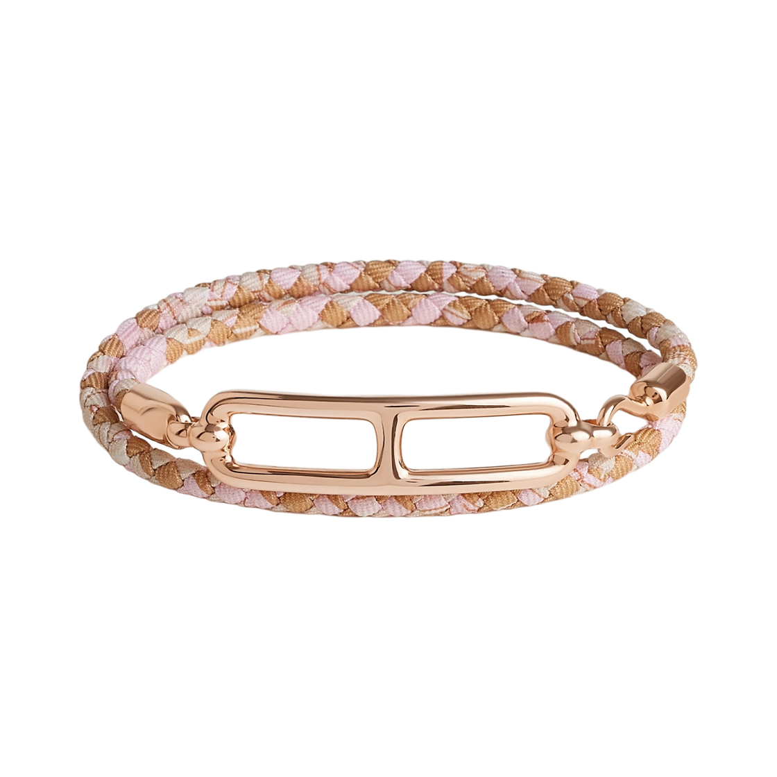 H071728FO08 Hermes Roulis Double Tour Bracelet Silk & Rose Gold Orb