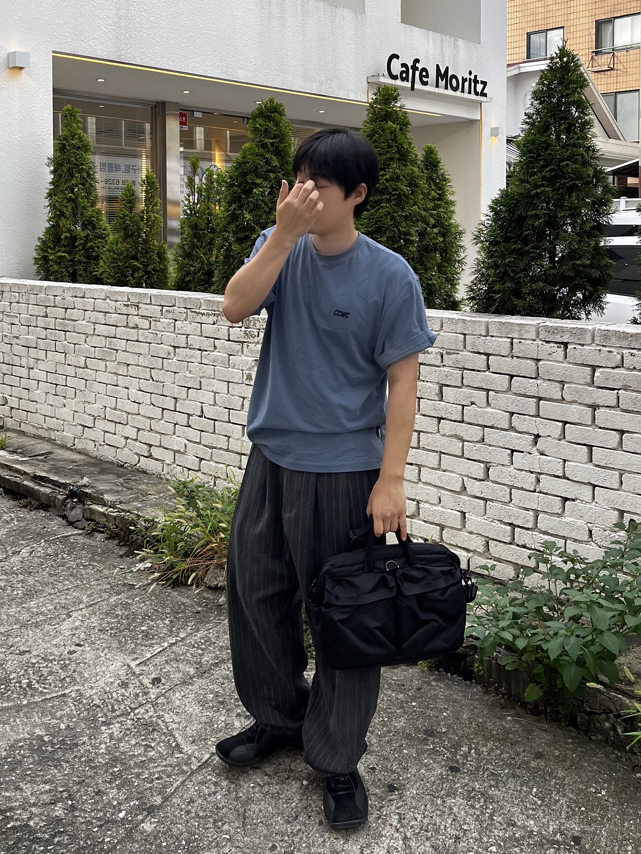 noun Wide Tapered Pants Stripe Charcoal, Pemont Square Black 착용 스타일 - 3