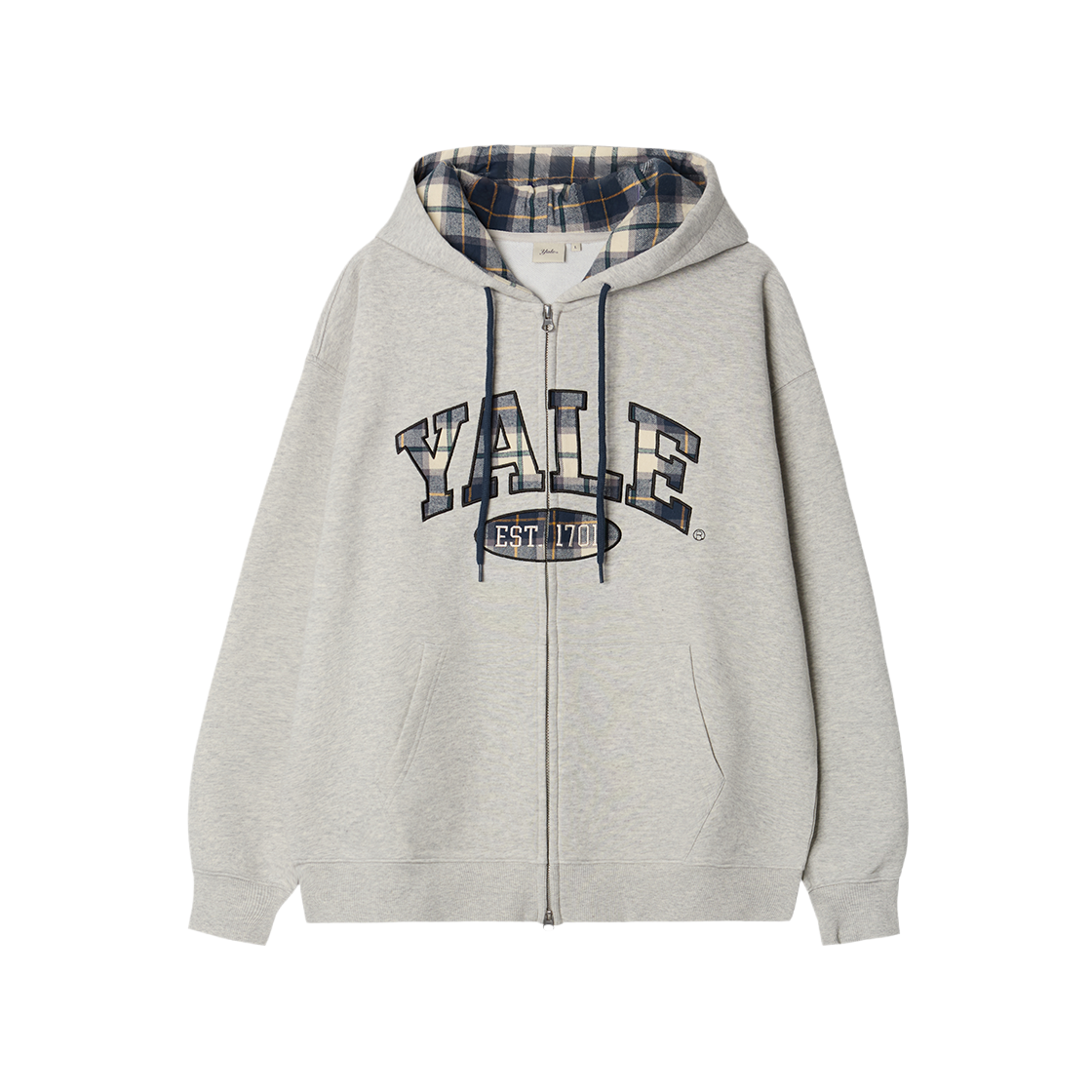 YGS1HZ309AGR Yale Check Two-Tone Arch Hoodie Zip-Up Grey