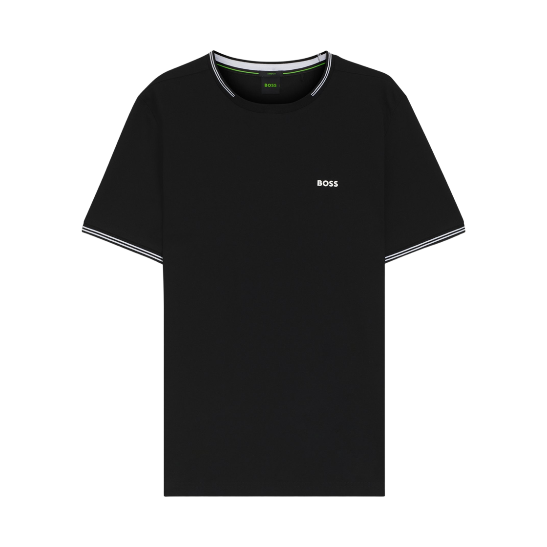 휴고 보스 스트라이프 로고 스트레치 코튼 티셔츠 블랙(Hugo Boss Stretch Cotton T-Shirt with Stripe and Logo Black)