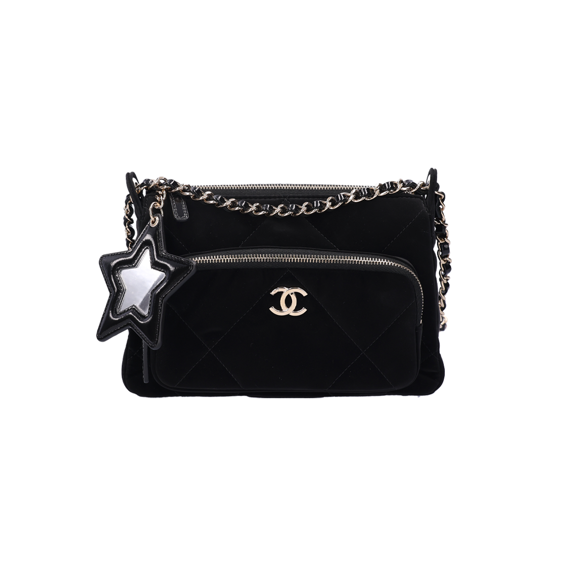 ITS6S5I4SN3O Chanel AP4771 Mini Chain Shoulder Bag - Velvet Effect Nylon with Shiny Crumpled Calfskin in Black and Gold Hardware
