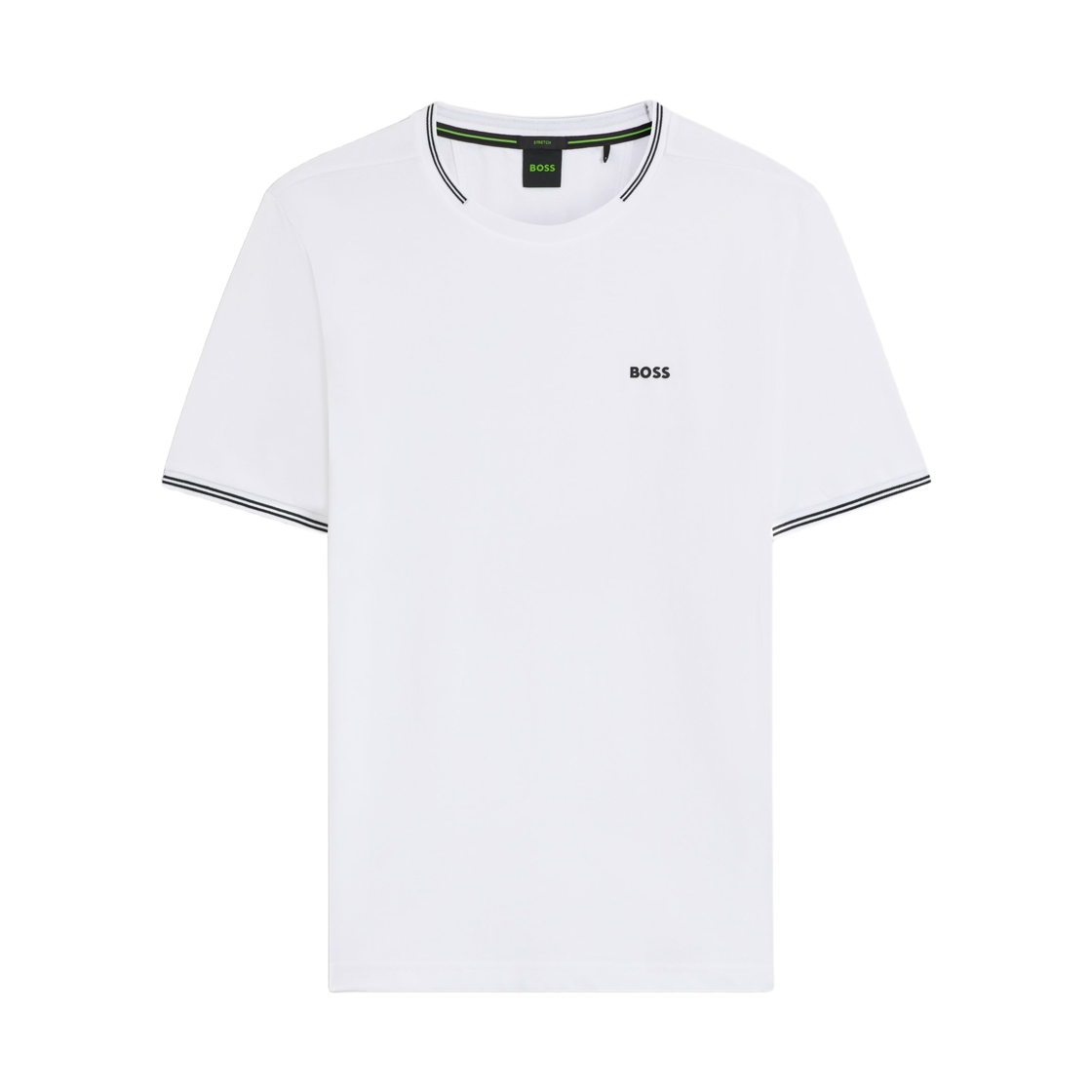 휴고 보스 스트라이프 로고 스트레치 코튼 티셔츠 화이트(Hugo Boss Stretch Cotton T-Shirt with Stripe and Logo White)