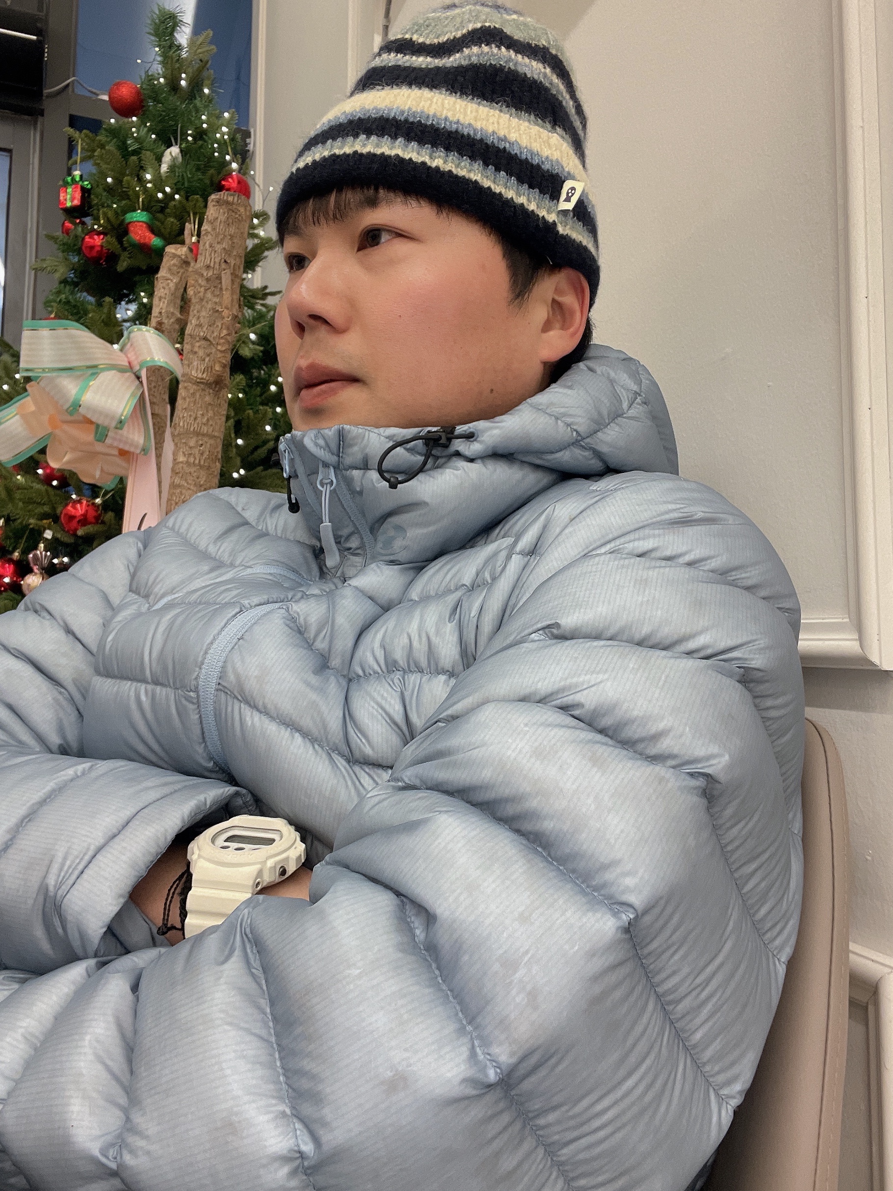Sansan Gear Suffix Puffer Jacket Sky Blue - 24FW, Undermycar Mu.126 Original Logo Piping Line Nylon Pants Black 착용 스타일 - 2