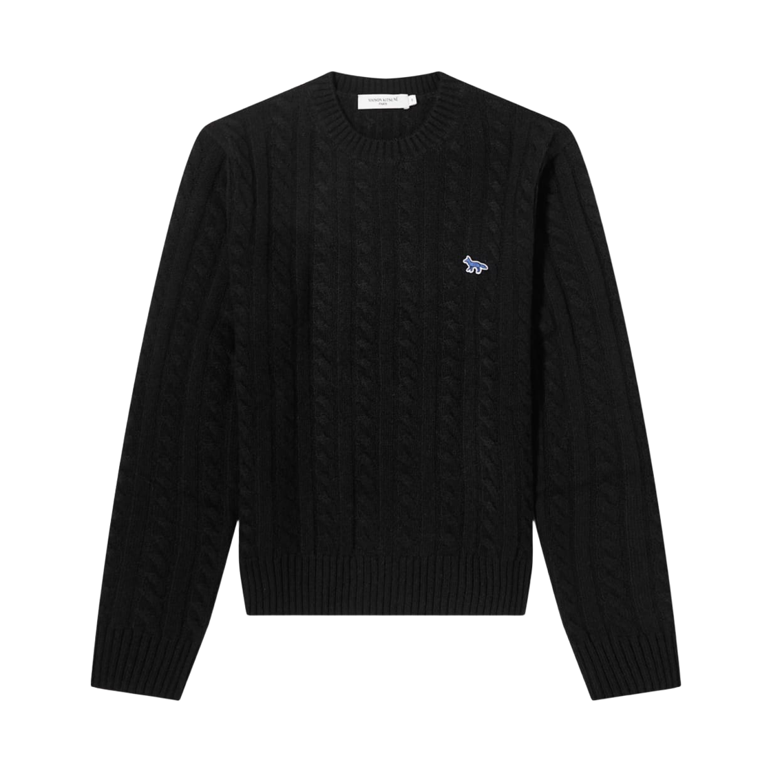 (W) 메종 키츠네 네이비 폭스 패치 클래식 라운드넥 니트 네이비((W) Maison Kitsune Navy Fox Patch Classic R-Neck Knit Navy) - 1
