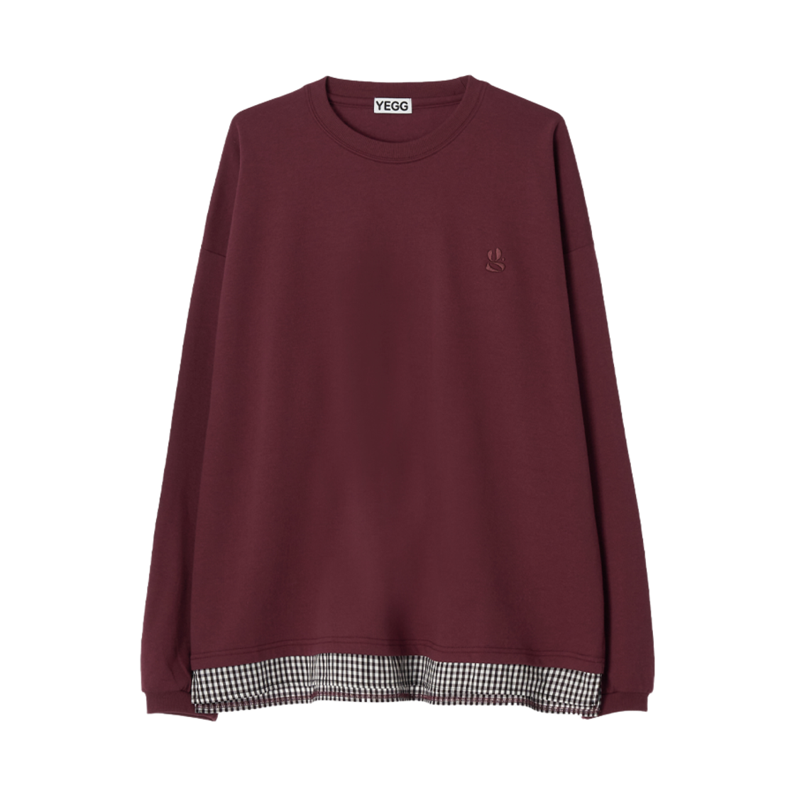 예그 체크 레이어드 맨투맨 버건디(Yegg Check Layered MTM Burgundy)