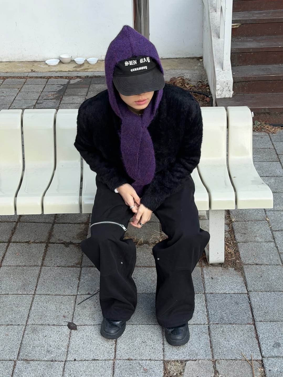 Sunday Ceremony Vintage Washed 5 Panel Cotton Cap - Black 착용 스타일