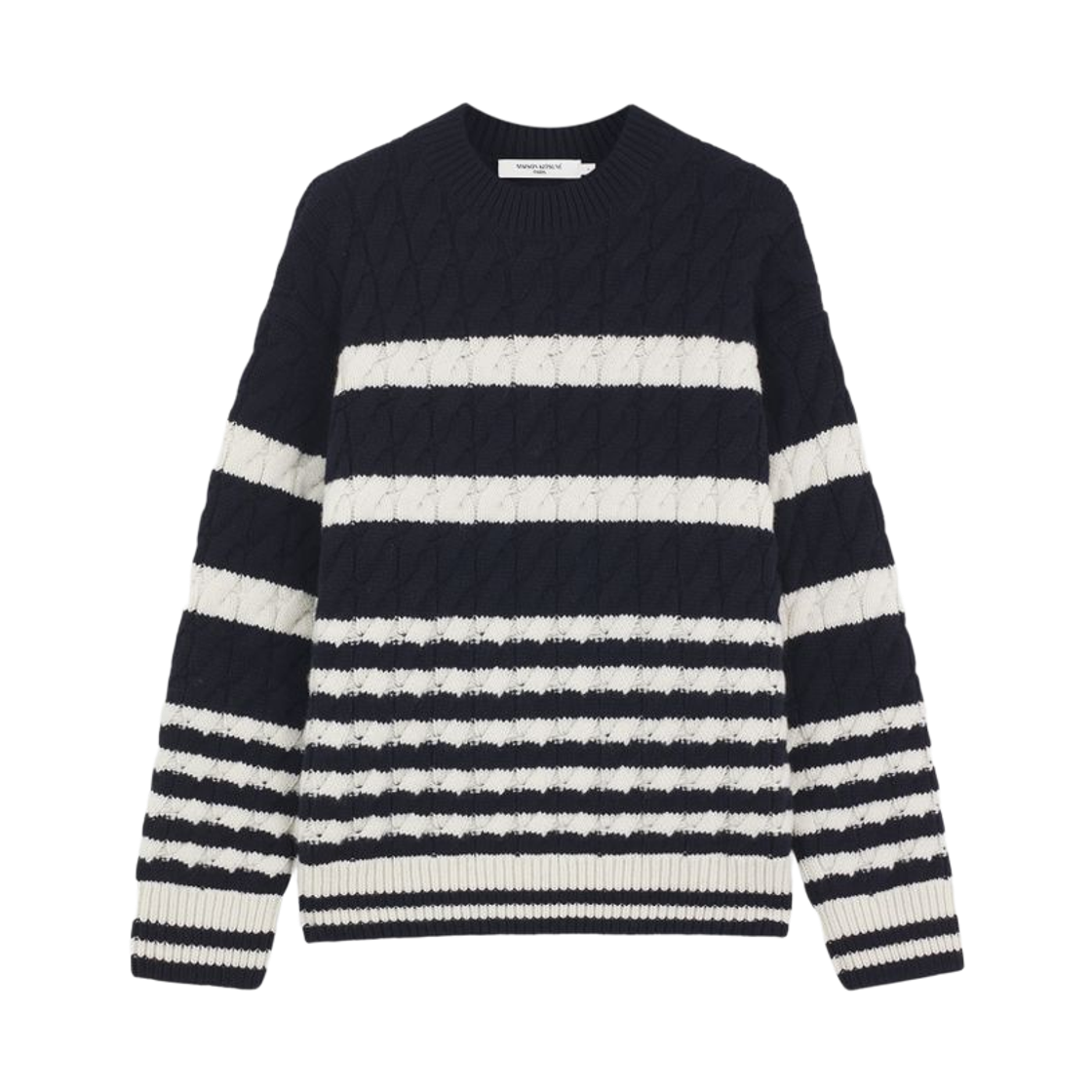 JW00552KT1071-S480 (W) Maison Kitsune Oversized Wool Cashmere Cable Knit Navy Stripes