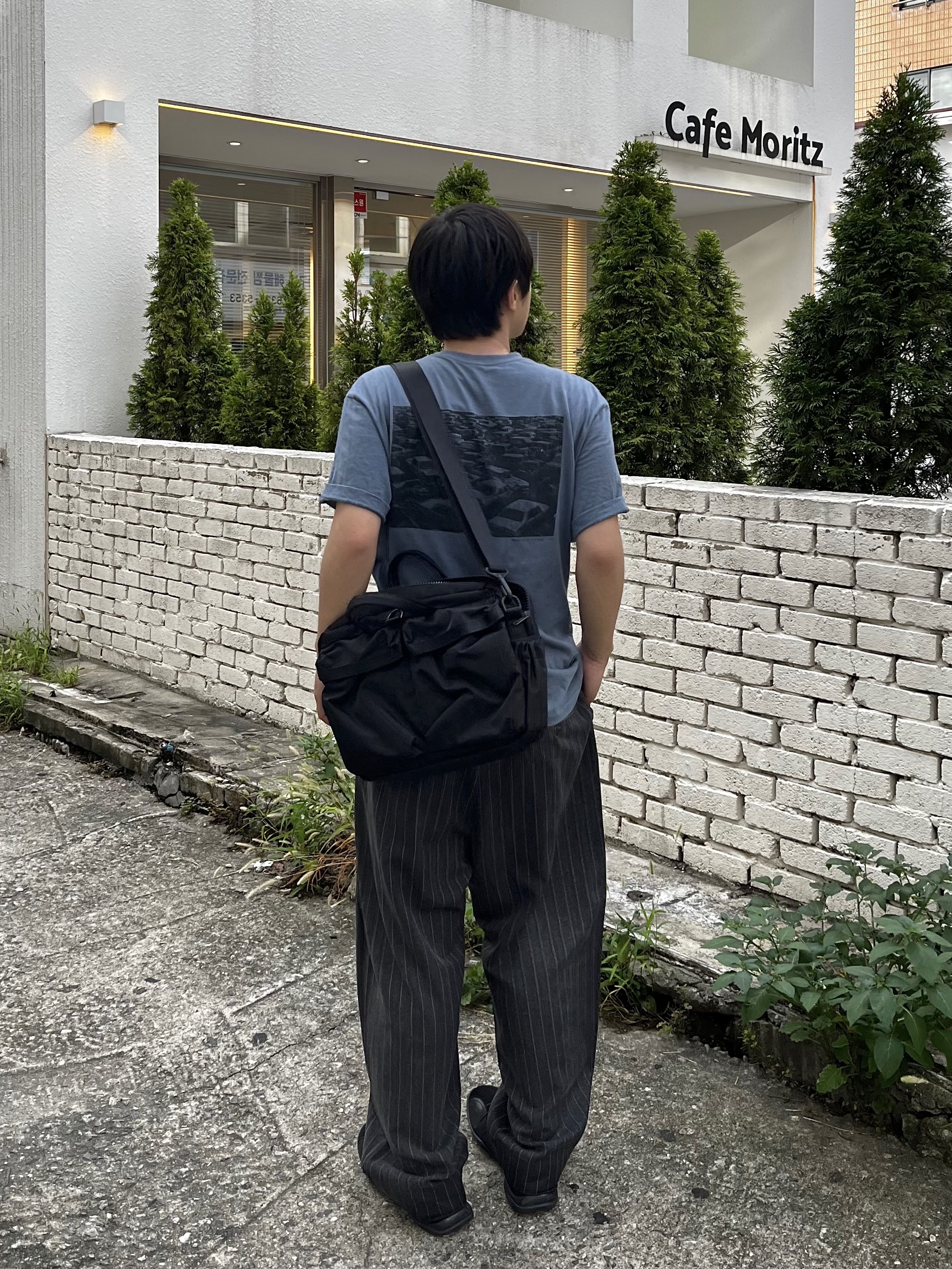 noun Wide Tapered Pants Stripe Charcoal, Pemont Square Black 착용 스타일 - 2