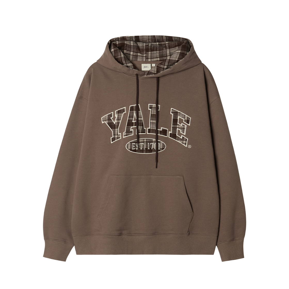 YGS1HD302ABR Yale Check Two-Tone Arch Hoodie Brown
