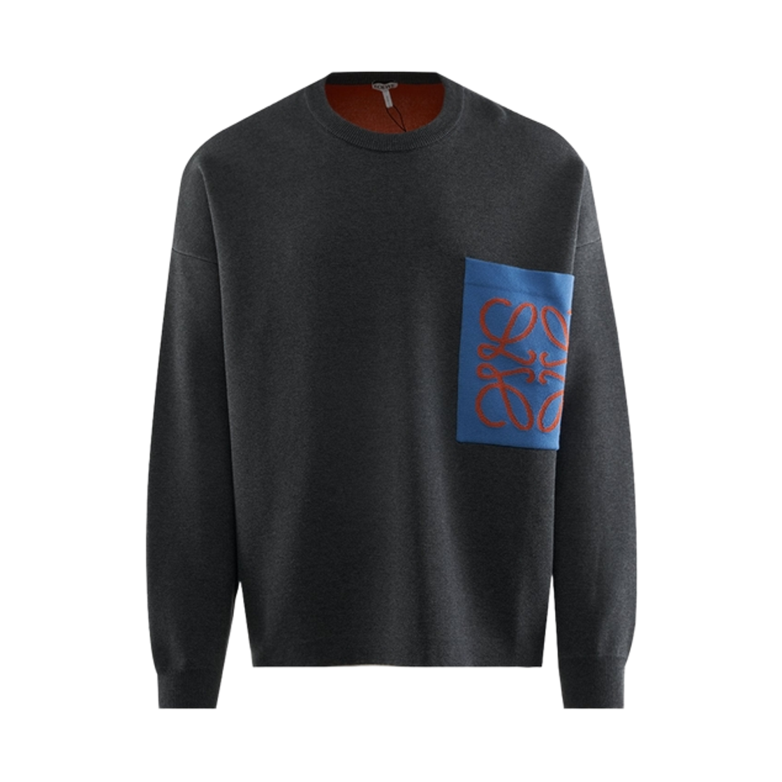 H526Y14KLS-1134 Loewe Anagram Pocket Sweater in Cotton Blend Grey Blue