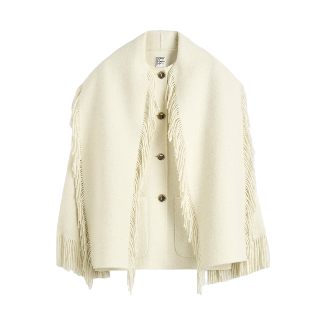 (W) 토템 프린지드 스카프 자켓 윈터 화이트((W) Toteme Fringed Scarf Jacket Winter White)