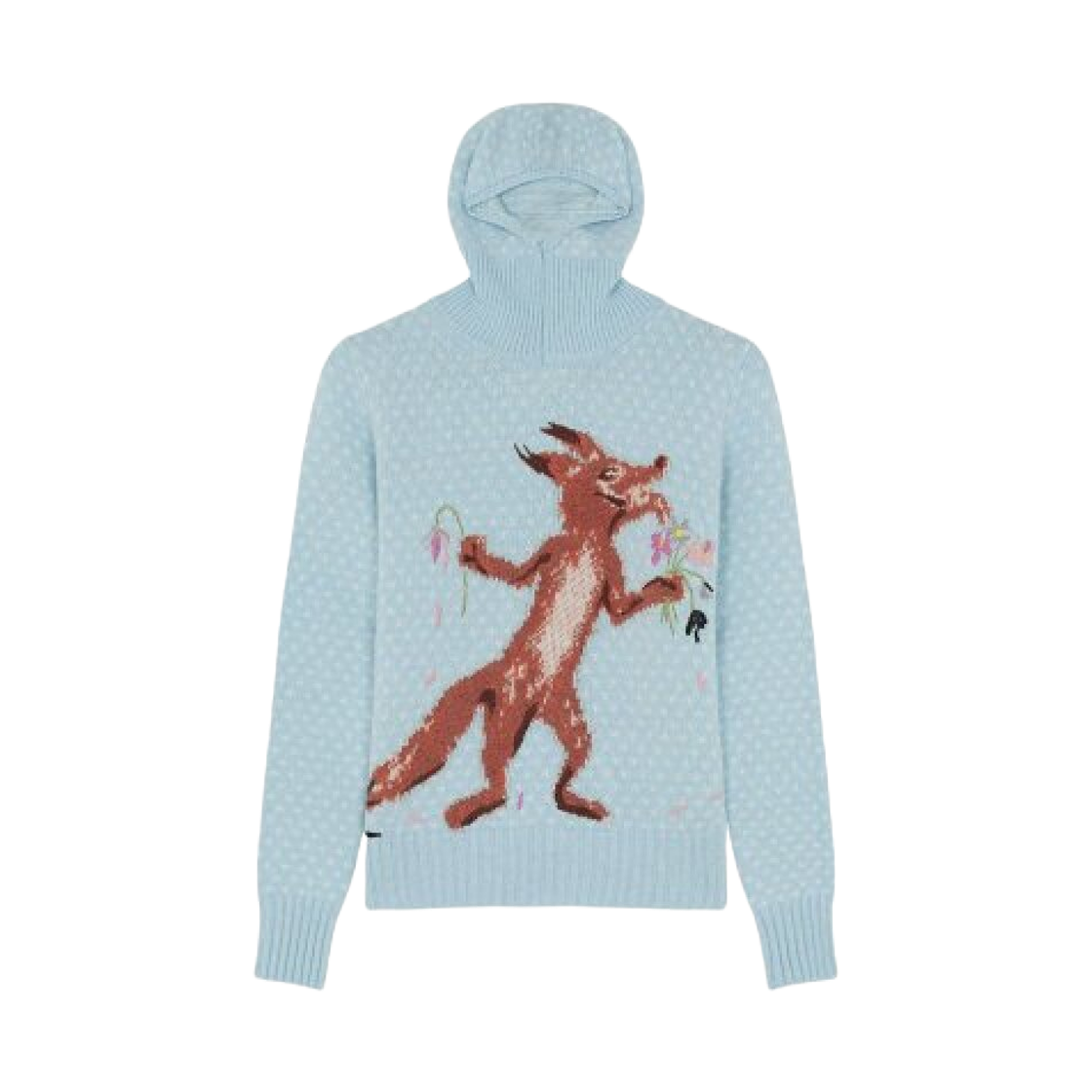 JW00518KT1074-P400 (W) Maison Kitsune x Olympia Le Tan Flower Fox Jacquard Pullover Knit Hoodie Aqua