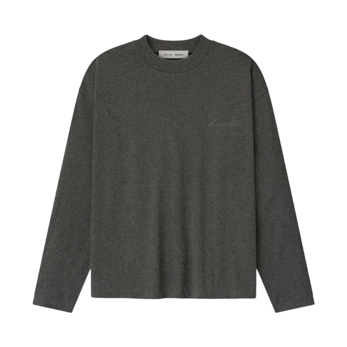 - Essentials Embroidered Classic Fit Long Sleeve T-Shirt Charcoal Heather - 25FW
