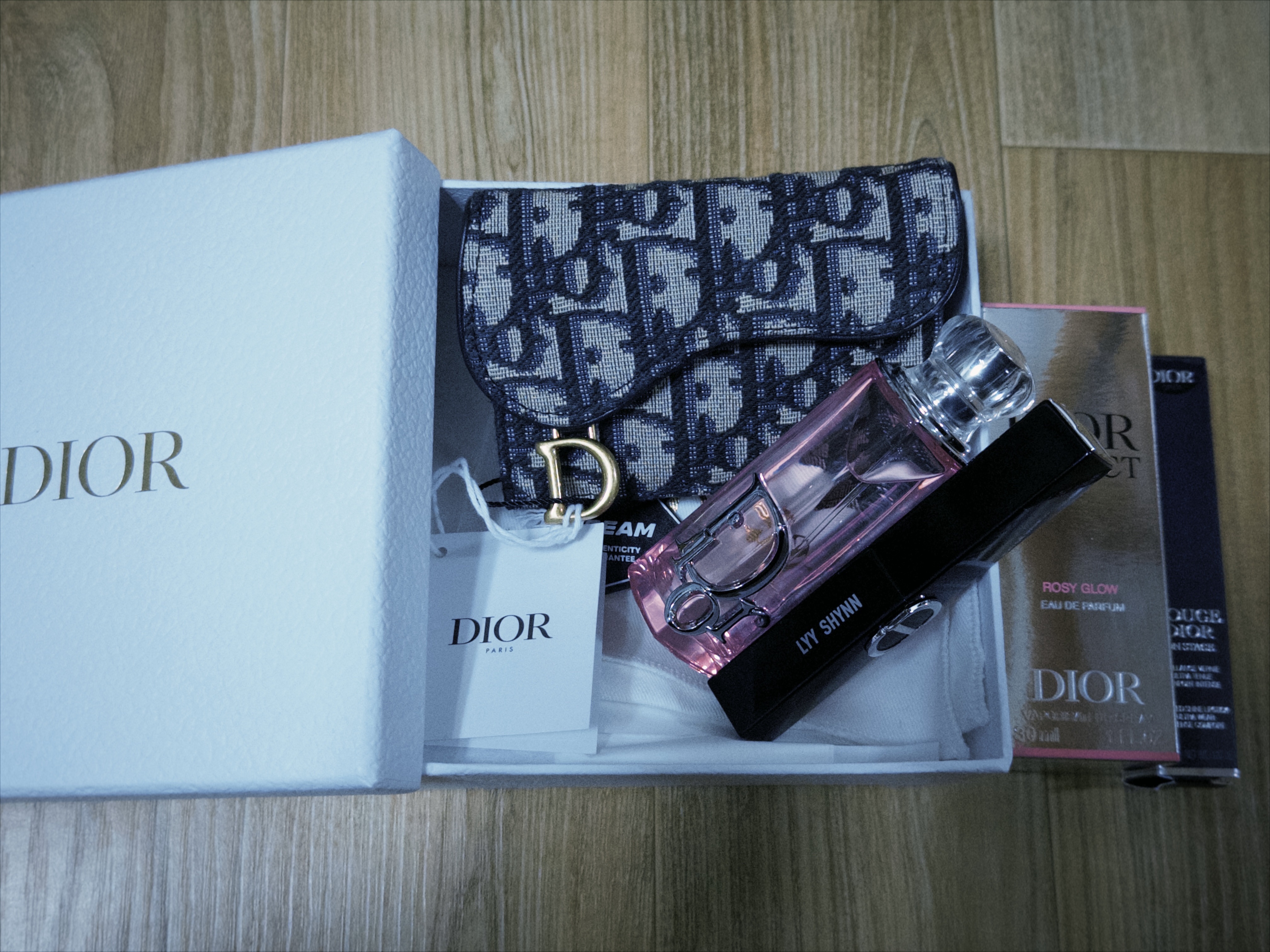 Dior Saddle Flap Card Holder Blue Dior Oblique Jacquard 착용 스타일