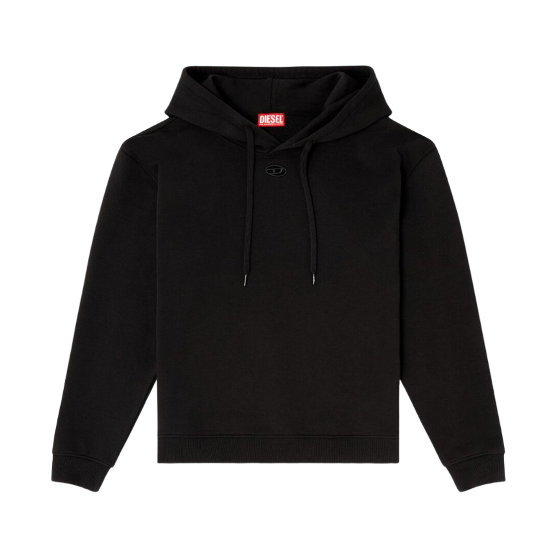 (W) 디젤 F-노르미 오발 D 로고 코튼 후드 블랙((W) Diesel F-Normy Hoodie in Cotton with Oval D Logo Black)