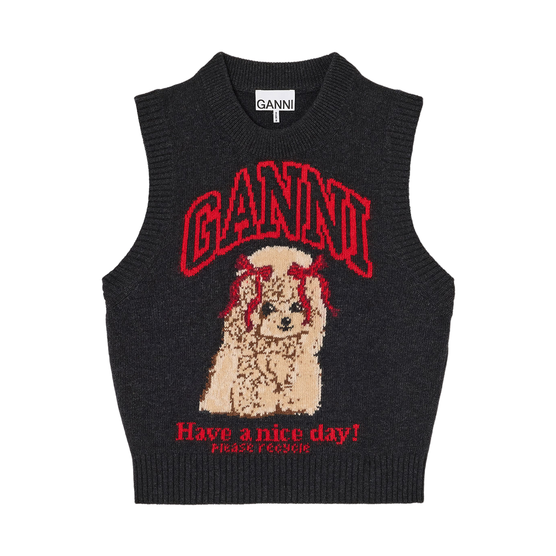 (W) 가니 그래픽 울 베스트 블랙 샌드((W) Ganni Graphic Wool Vest Black Sand) - 1