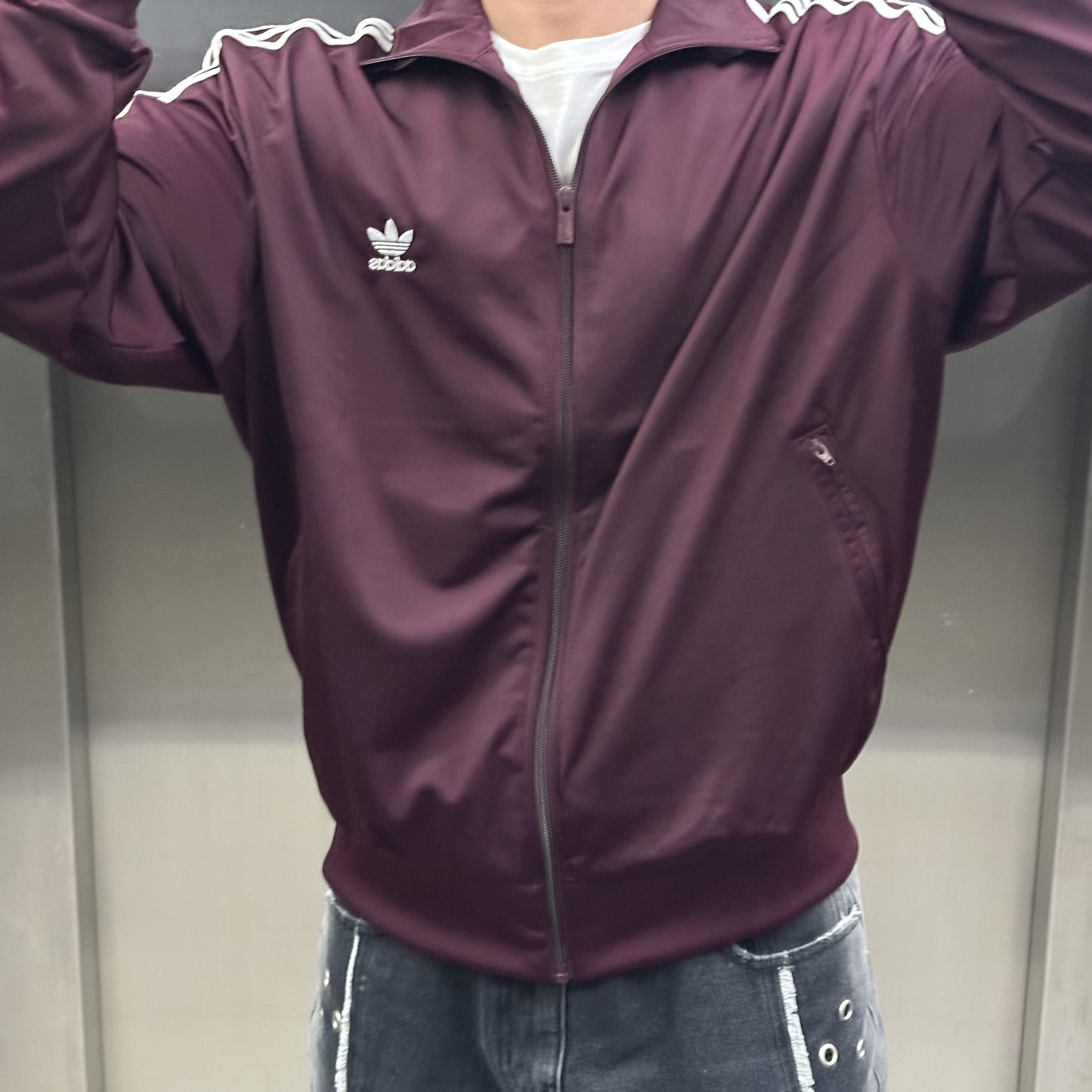Adidas Adicolor Classic Firebird Track Top Maroon - KR Sizing 착용 스타일