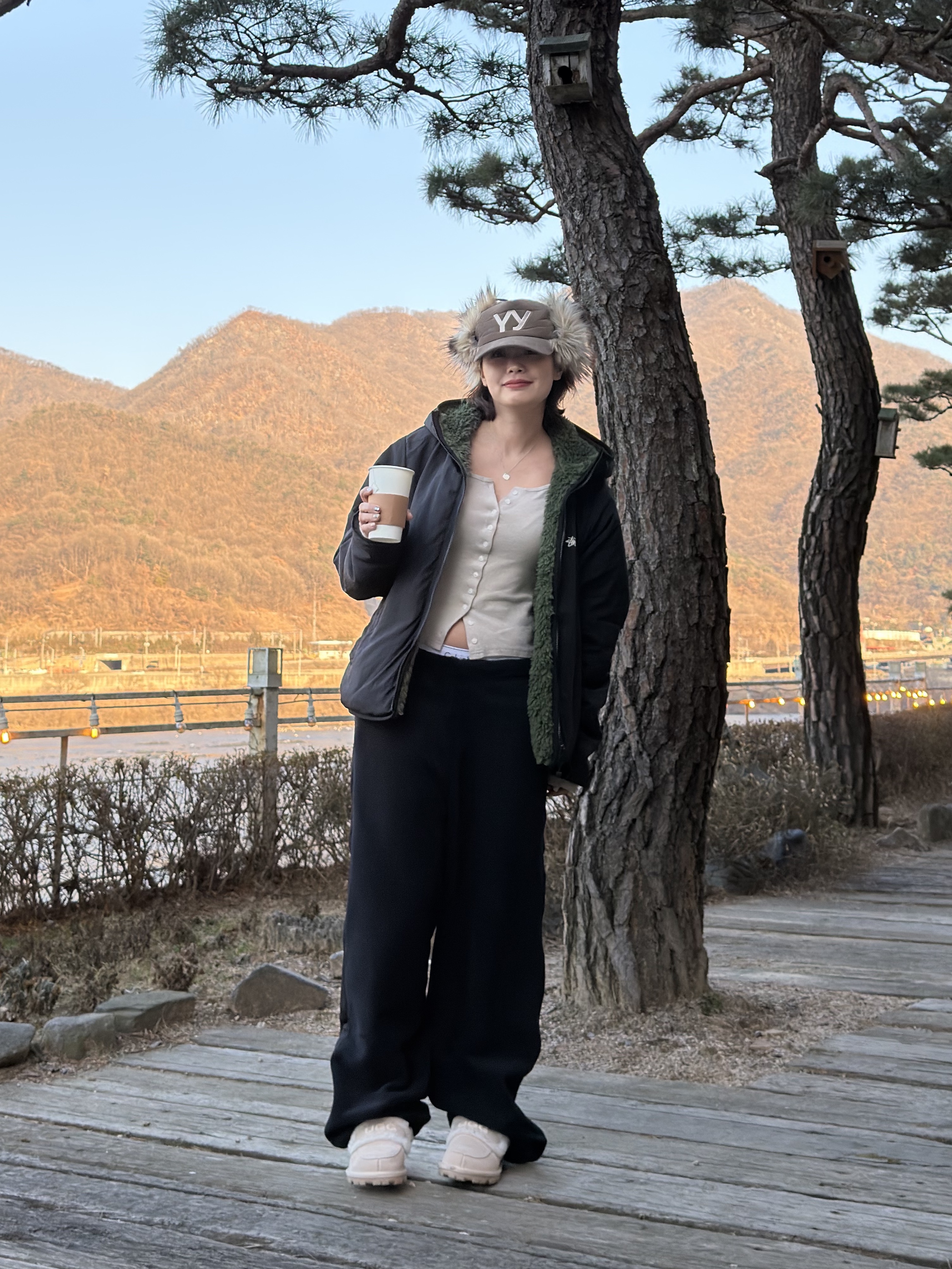 Stussy Sherpa Jacket Olive, Open Yy Faux Fur Corduroy Earflap Cap Khaki 착용 스타일 - 2