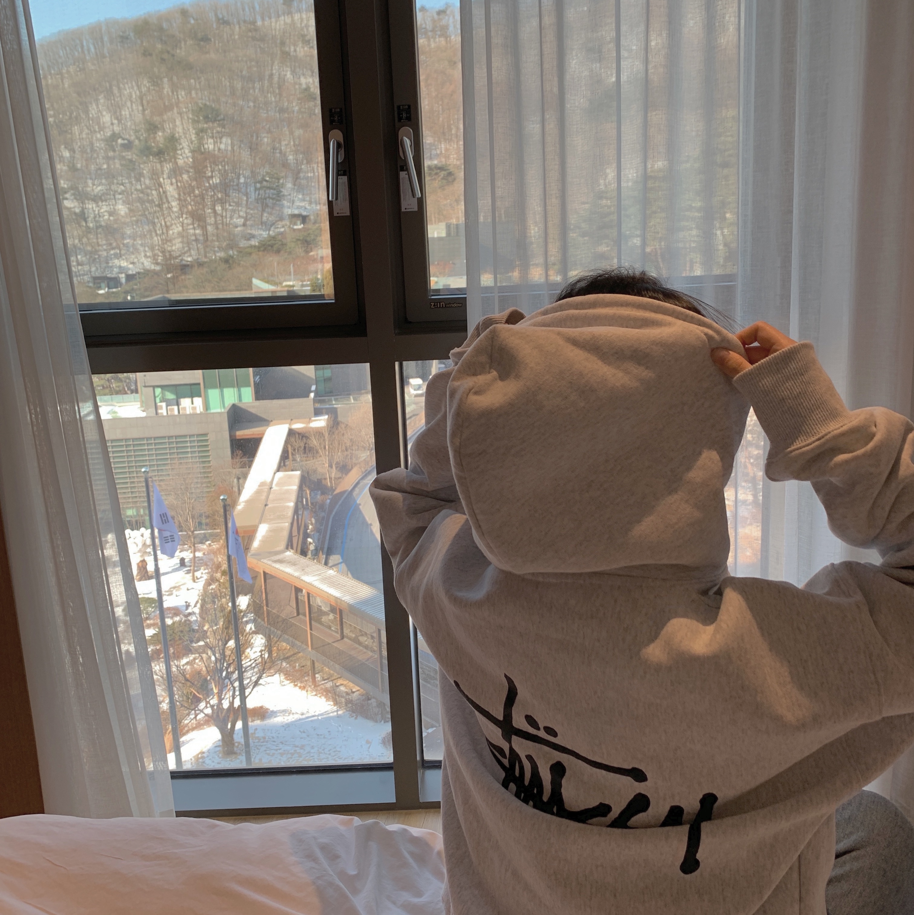 Stussy Basic Stussy Hoodie Ash Heather 착용 스타일 - 1