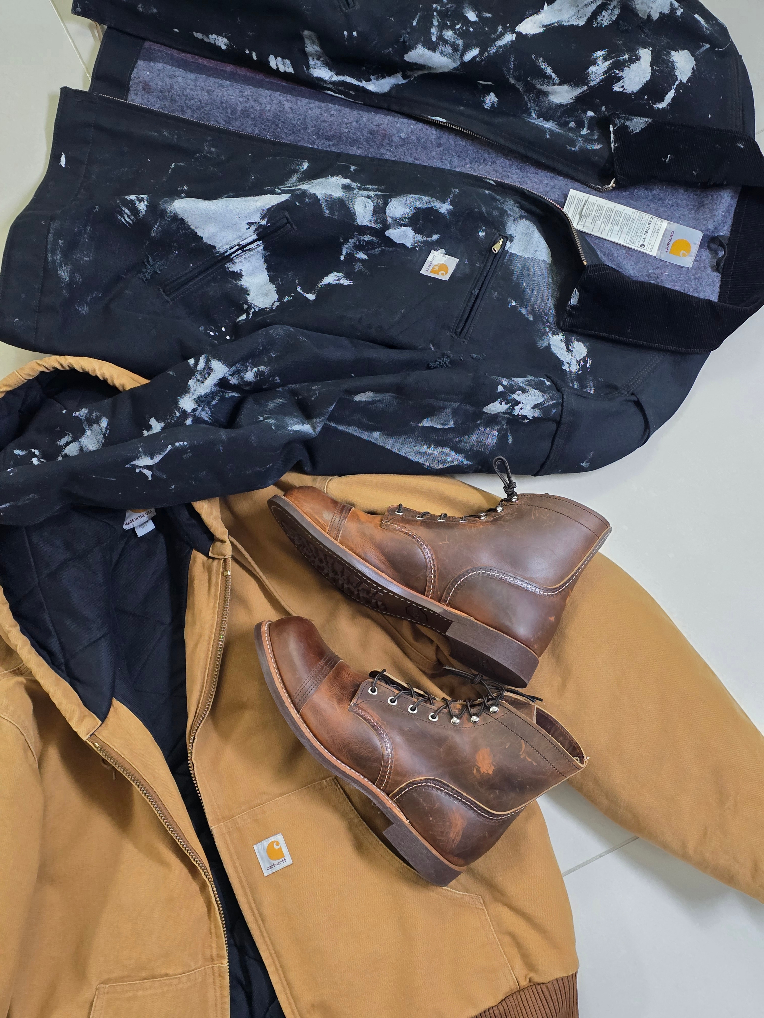 Red Wing Iron Ranger 8085 Copper Rough & Tough - D, Carhartt Loose Fit Regular Firm Duck Flannel Lined Active Jacket Brown 착용 스타일