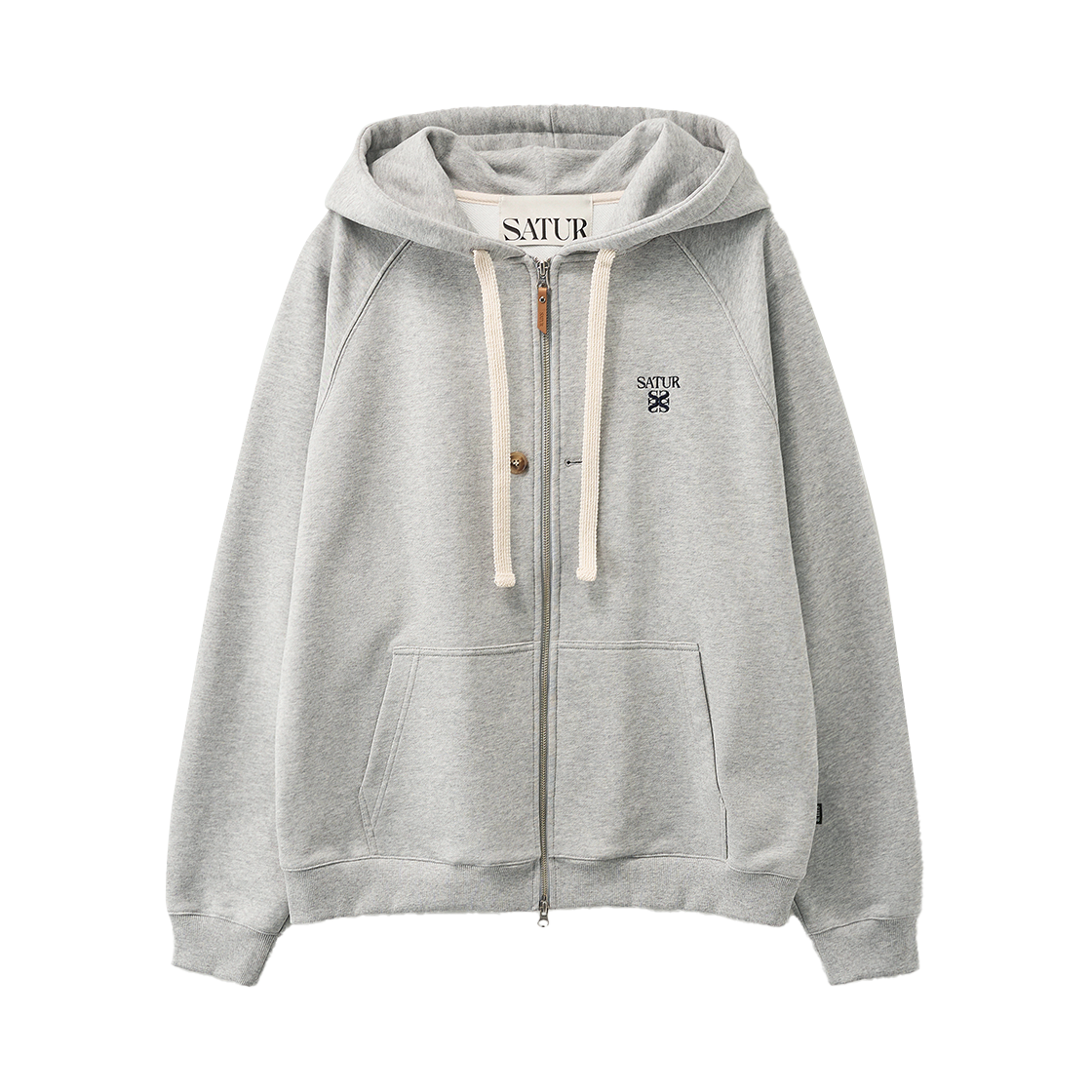 세터 로렌 스몰 로고 후드 집업 멜란지 그레이(SATUR Loren Small Logo Hood Zip-up Melange Gray)