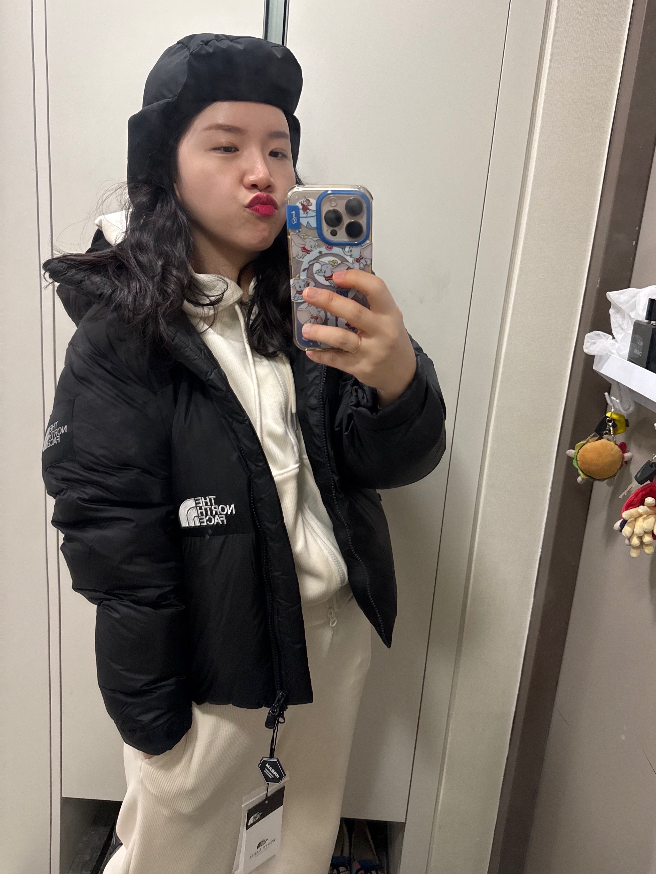 The North Face White Label Project Down Jacket RDS Black - 25FW, The North Face T-Ball Earmuff Cap Black - 25FW 착용 스타일 - 1
