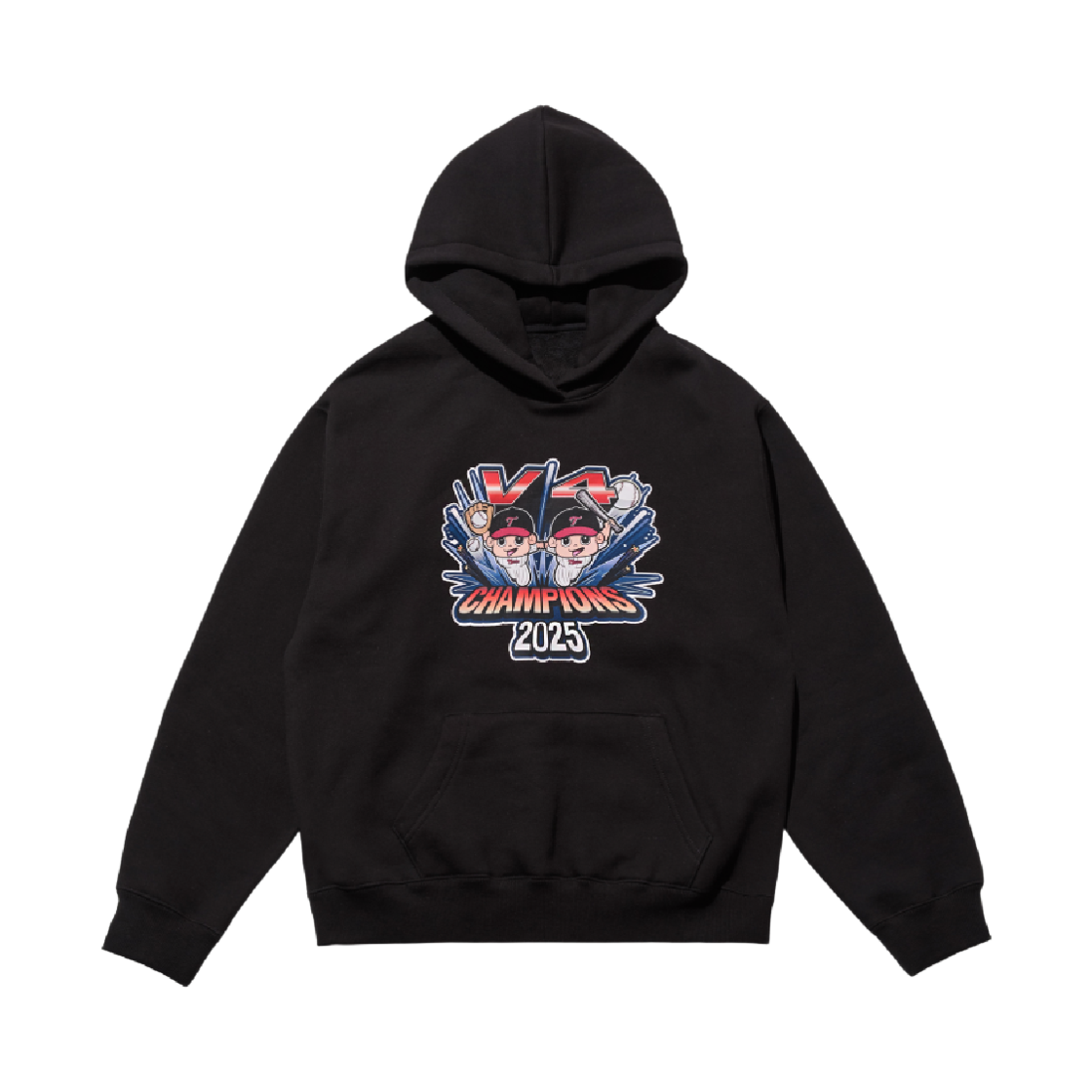 빠더너스 x LG트윈스 2025 챔피온 V4 후디 블랙(BDNS x LG TWINS 2025 V4 Champions Hoodie Black)