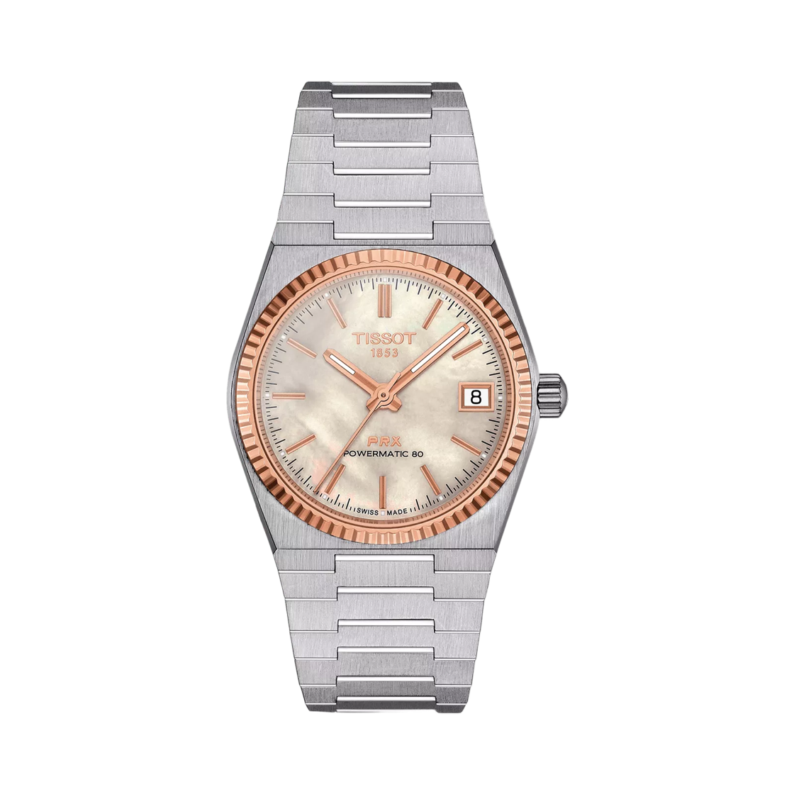 티쏘 PRX 파워매틱 80 35mm 스테인리스 스틸 화이트 & 18K 골드 베젤(Tissot PRX Powermatic 80 35mm Stainless Steel White & 18K Gold Bezel) - 1