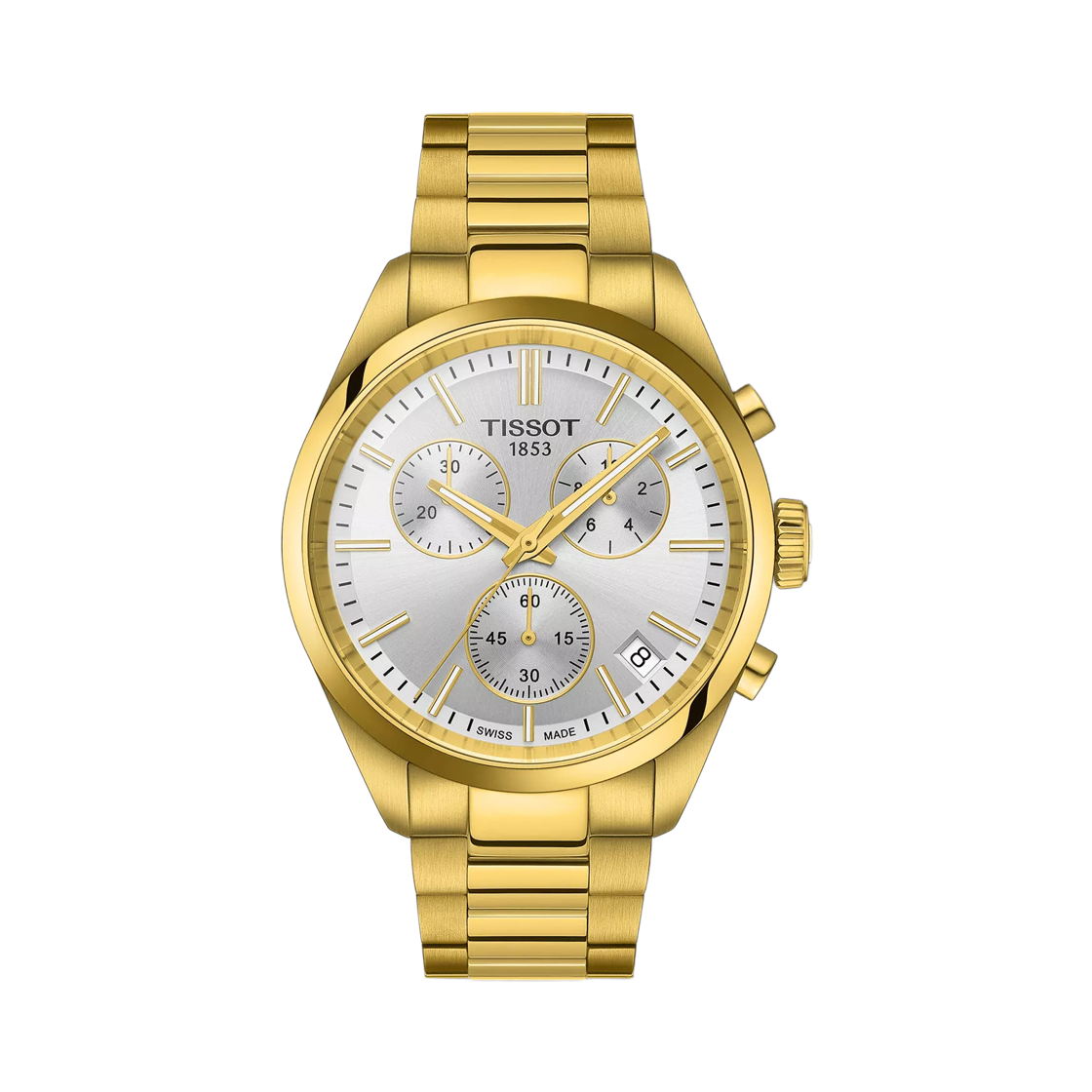 T1504173303100 Tissot PR 100 Chronograph Quartz 40mm Stainless Steel Silver Yellow Gold