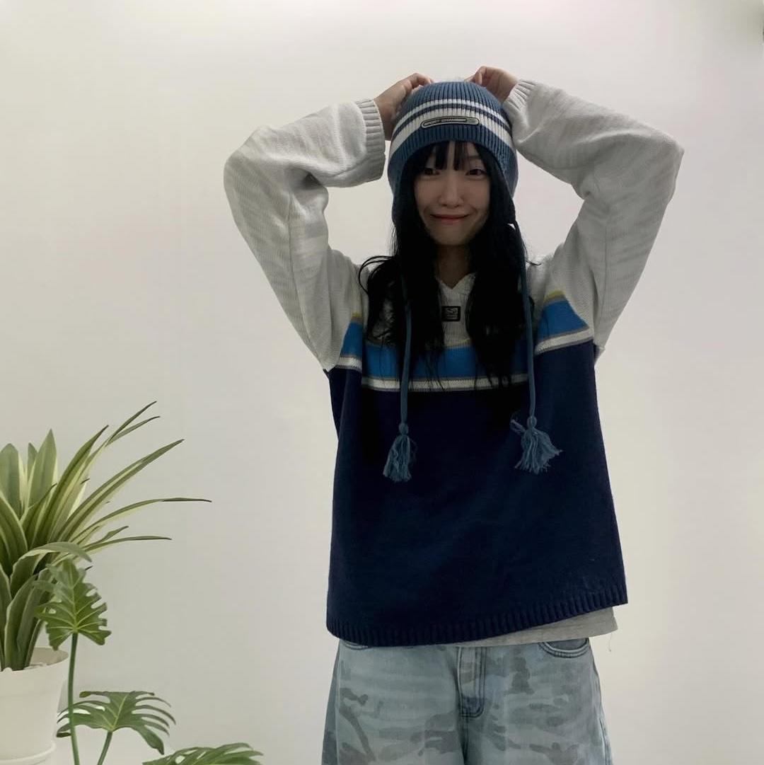 SPORT CHAMBER SC Glide Knit Hoodie Navy, SPORT CHAMBER Route Earflap Beanie Navy 착용 스타일 - 2