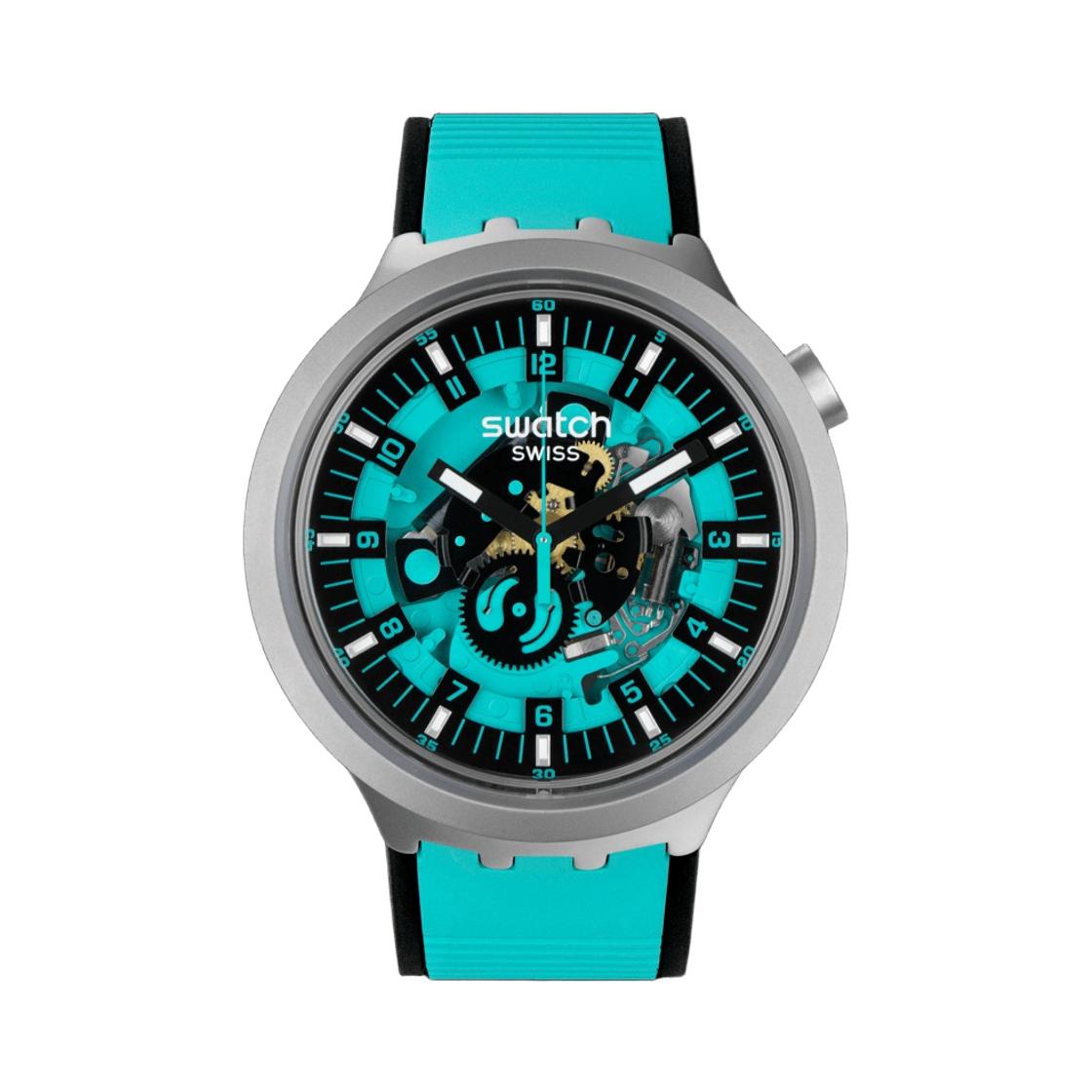 SB07S111 Swatch Big Bold Mint Trim 47mm Quartz Silver Mint